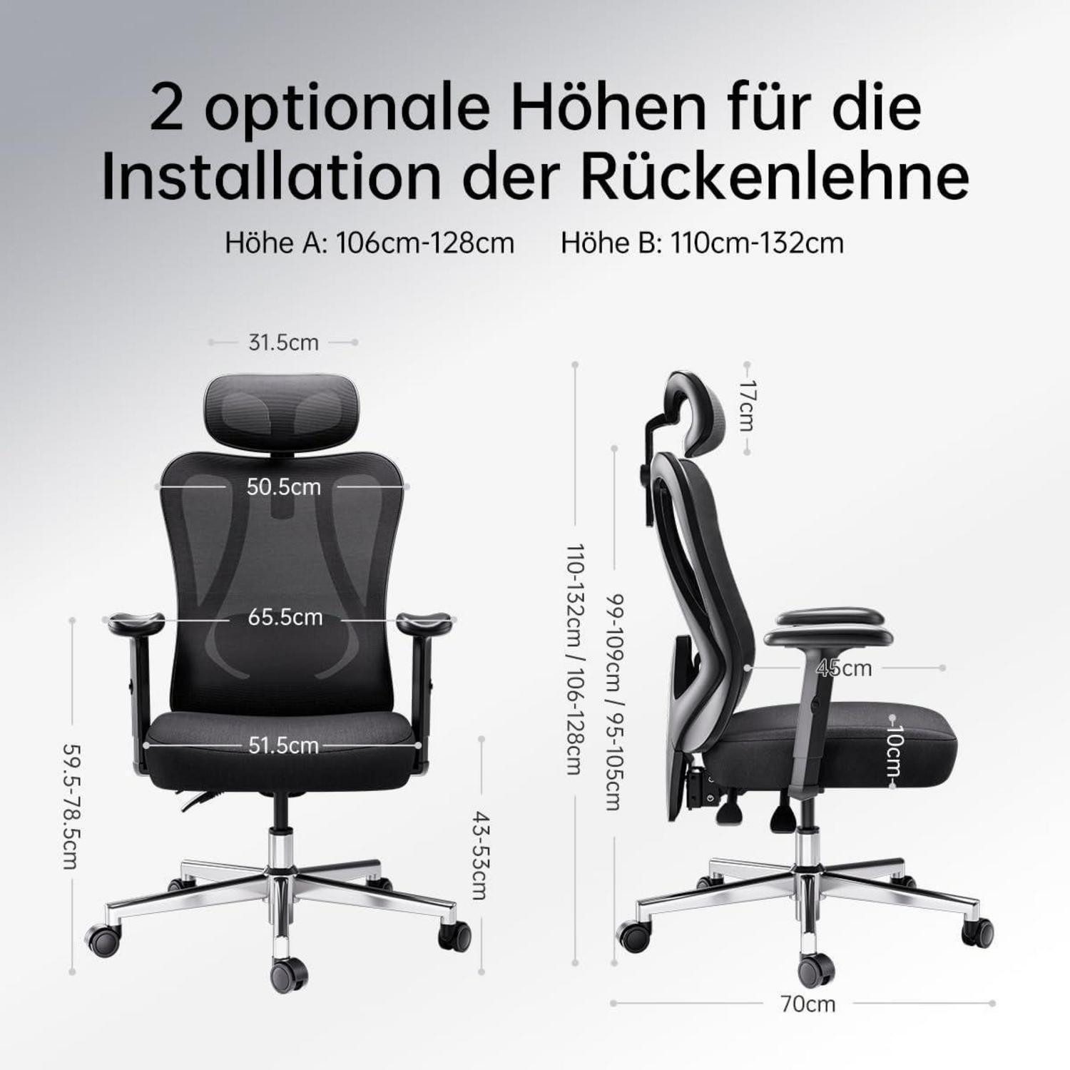 LuxusKollektion Bürostuhl Ergonomischer Bürostuhl mit verstellbarer Kopfstütze und