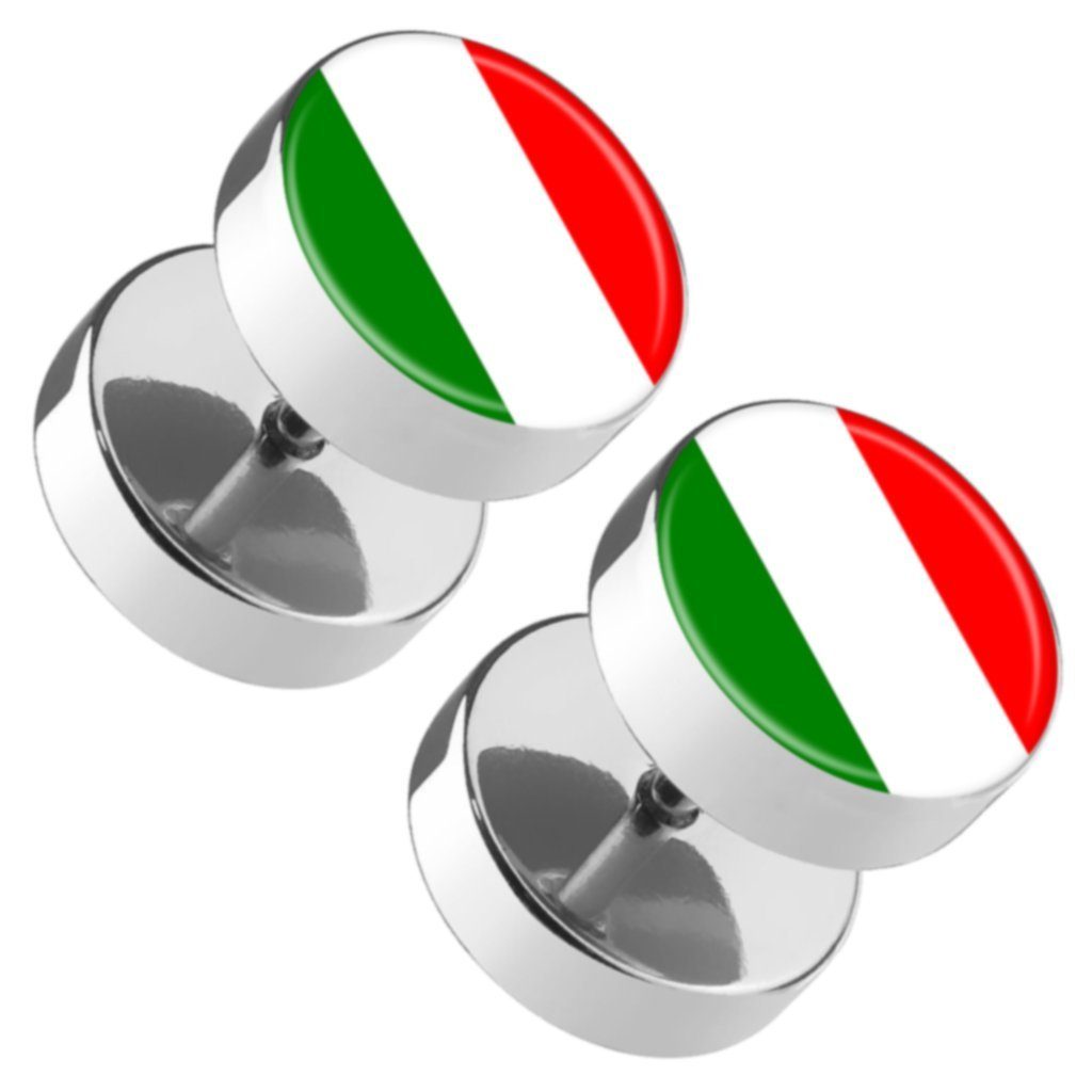 Taffstyle Piercing-Set Piercing Ohrstecker Fussball EM & WM Länderflagge, Runde Ohrringe Fakeb Plug Flesh Tunnel Platte Fanartikel Deutschland Italien