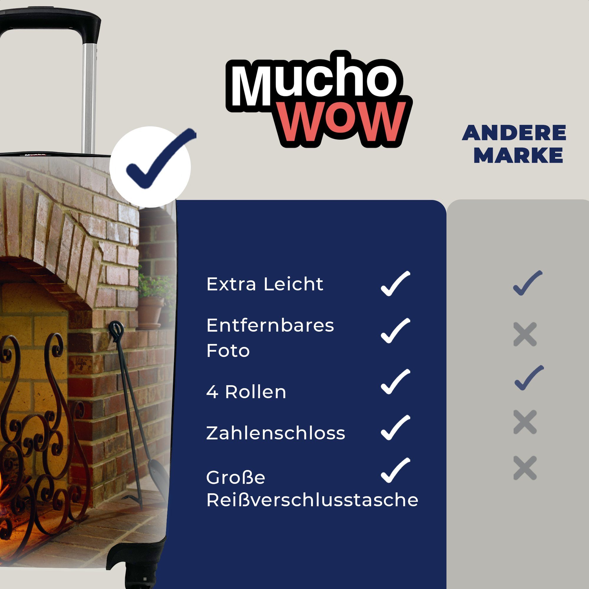 MuchoWow Handgepäckkoffer Feuer im Kamin, 4 Reisetasche Reisekoffer Trolley, für mit Ferien, Rollen, rollen, Handgepäck