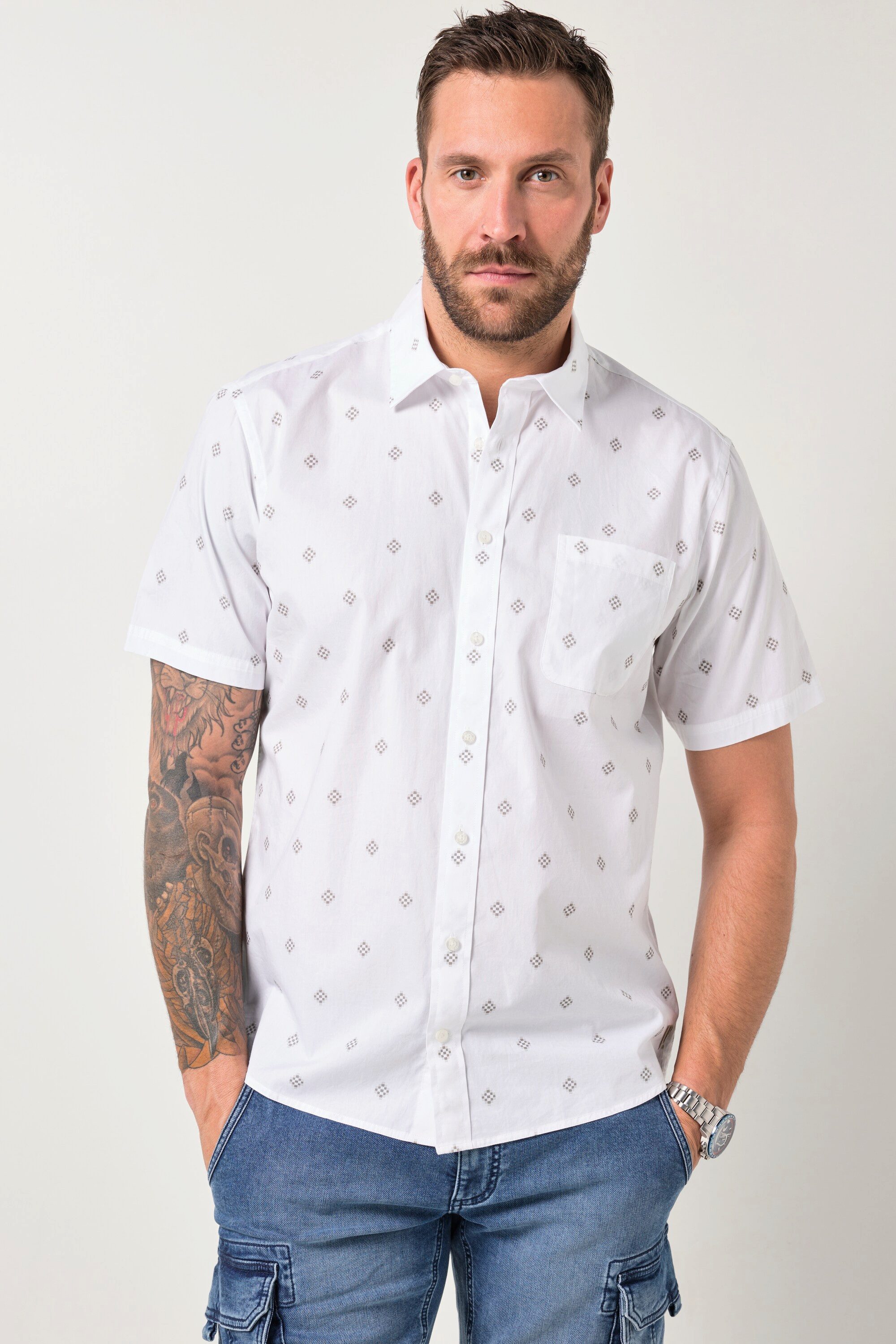 JP1880 Kurzarmhemd Hemd Halbarm Alloverdruck Kentkragen Modern Fit