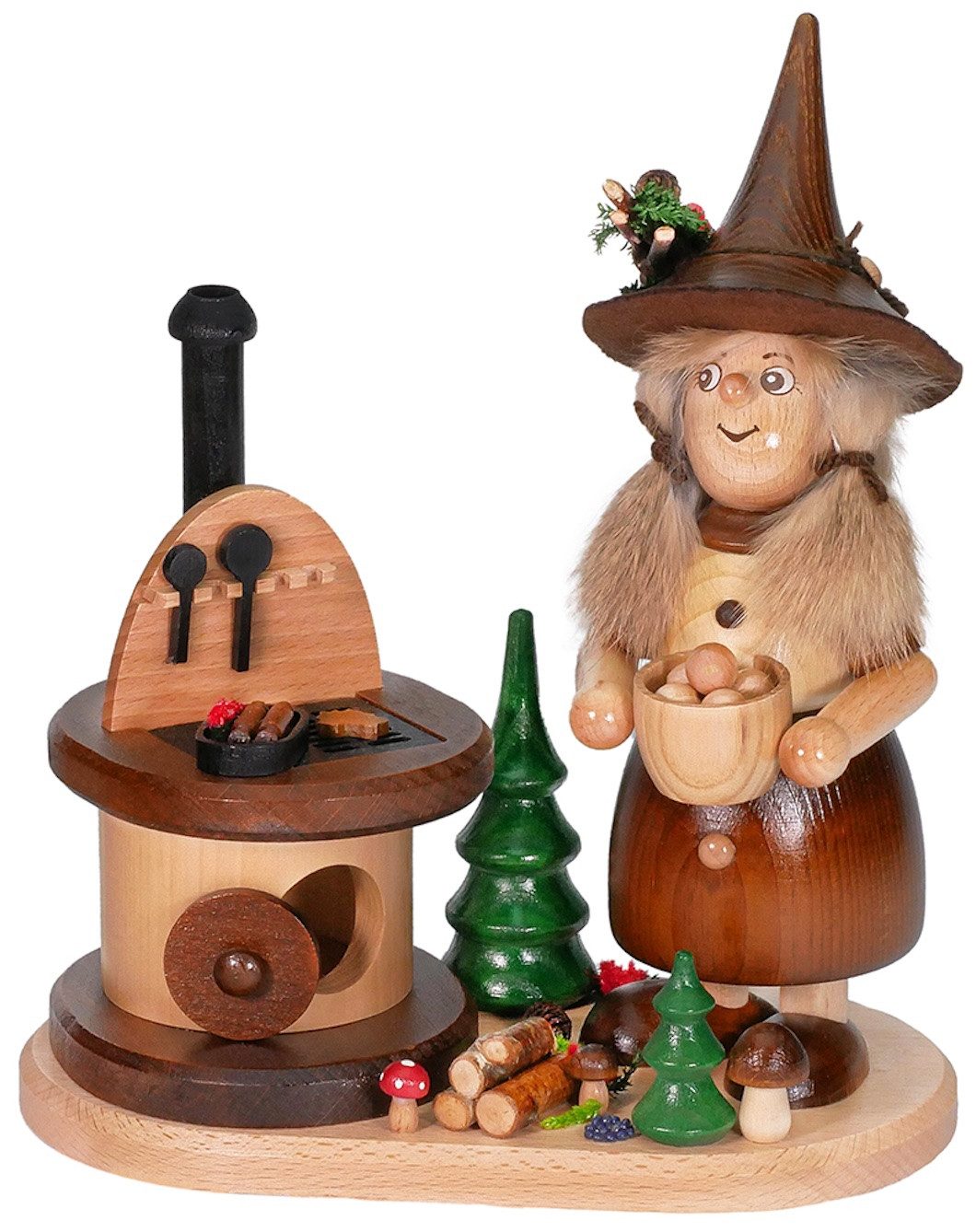 DWU - Drechselwerkstatt Uhlig Räuchermännchen Kloßfrau am Herd, (1 St), Handarbeit aus dem Erzgebirge