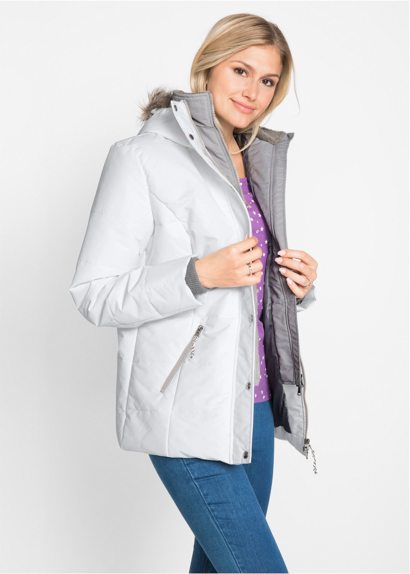 bonprix Winterjacke in 2-in 1 Optik, mit integrietem Fleeceeinsatz und Kapu günstig online kaufen