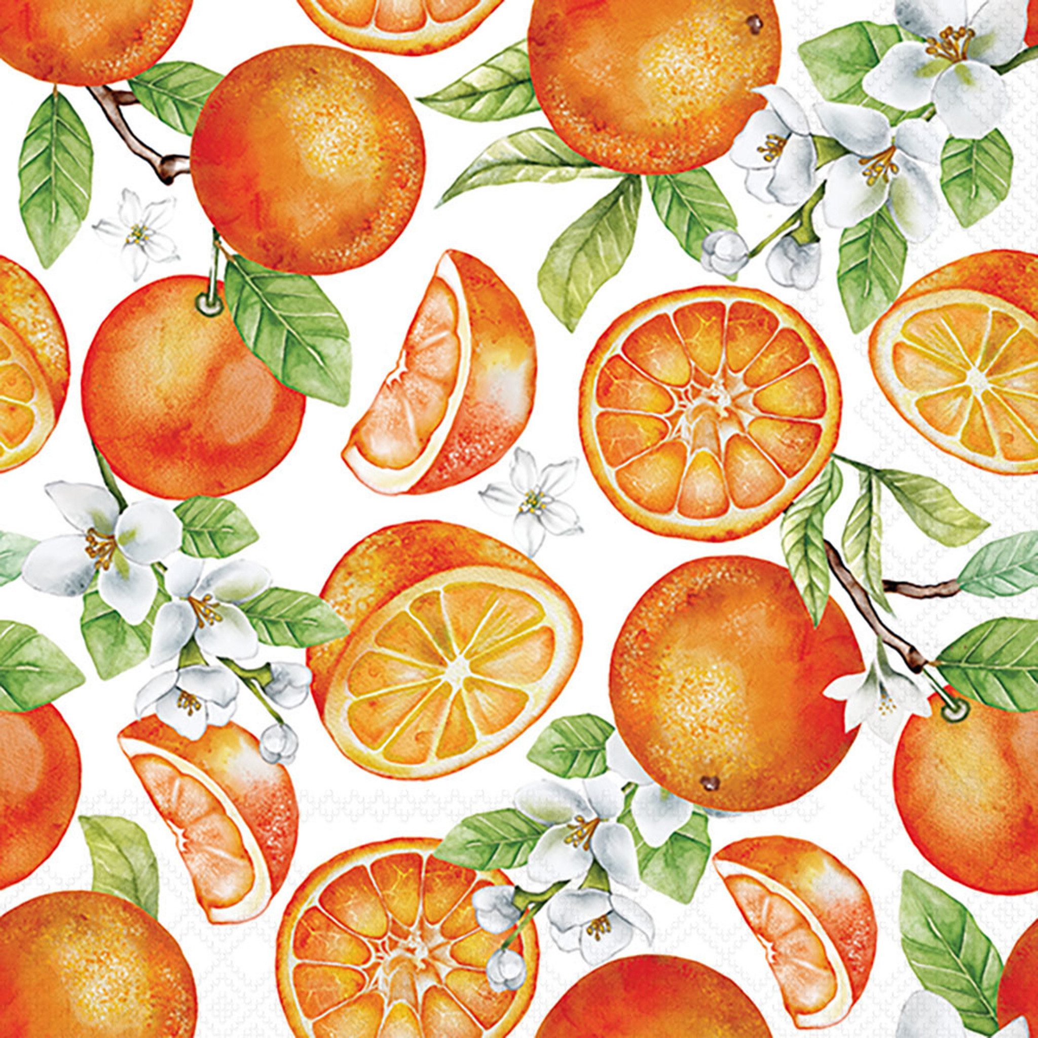 Ambiente Luxury Paper Products Papierserviette, Servietten Papier 33x33cm 3-lagig Orangen & Orangenblütenmotiv 20 Stk.