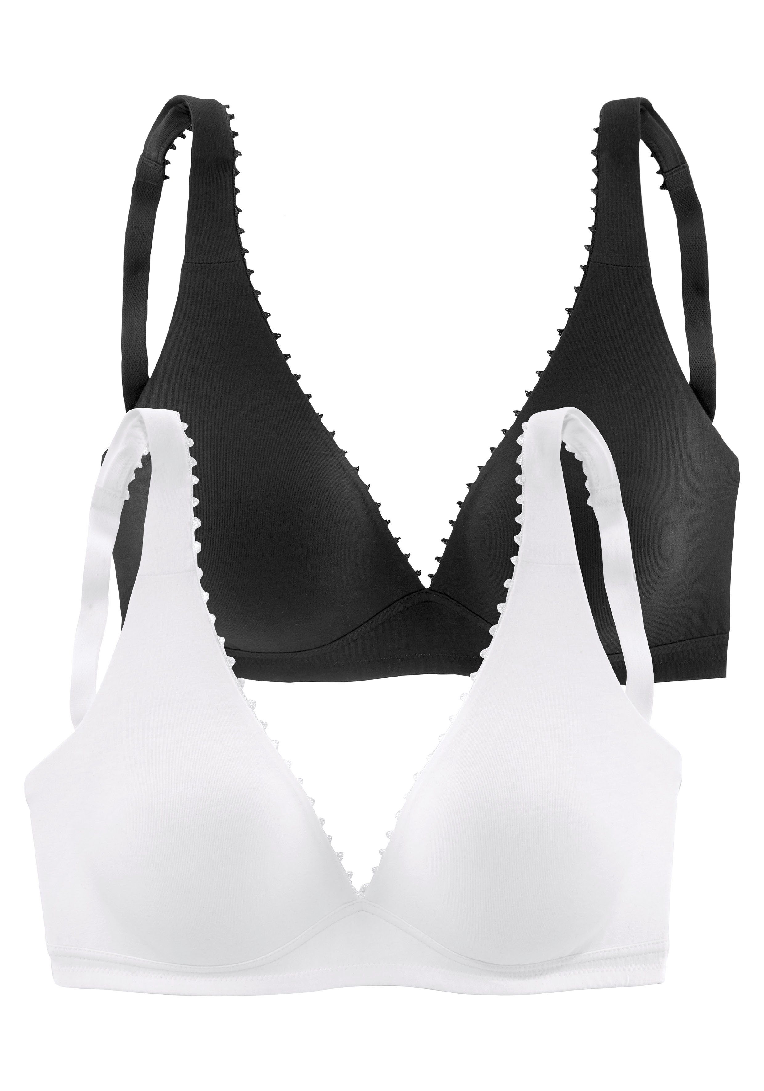 petite fleur Bralette-BH (Packung, 2 Stück) ohne Bügel in High-Apex-Schnittform mit Zierborte, Basic Dessous