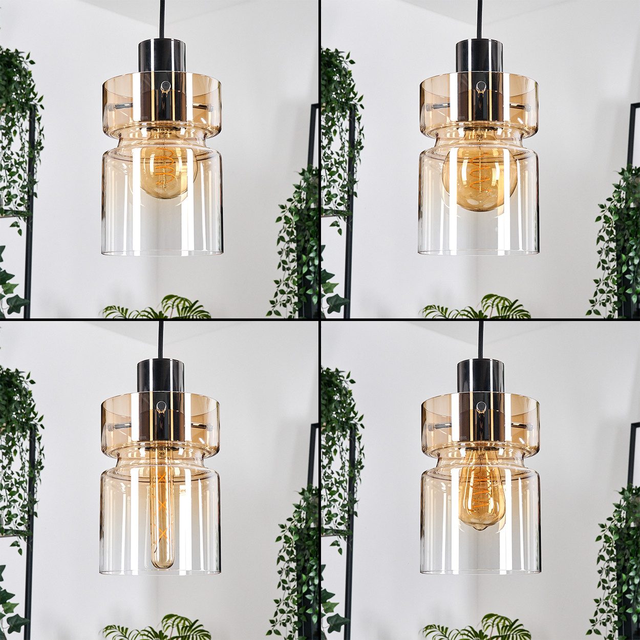 hofstein Hängeleuchte Hängelampe aus Metall/Glas in Schwarz/Bernsteinfarben günstig online kaufen