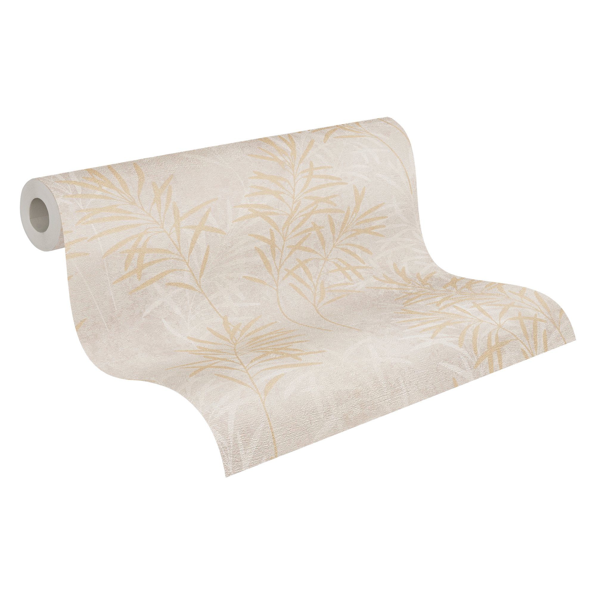 A.S. Création Vliestapete Terra Tapete Floral Blätter, strukturiert, matt, gemustert, neutral, (1 St), Landhaus-Tapete Natur Metallic Tapeten Wohnzimmer Schlafzimmer Küche