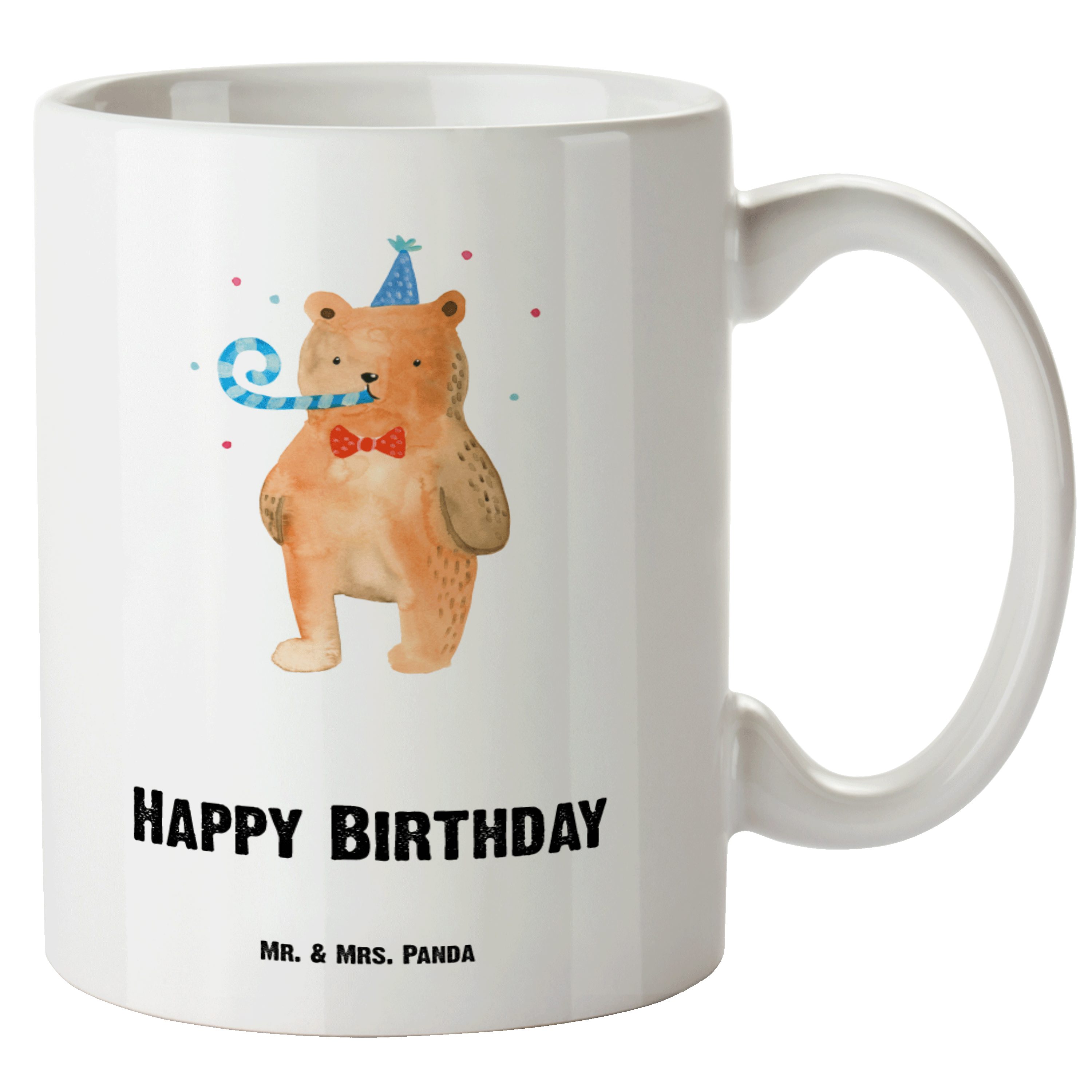 Mr. & Birthday Keramik XL Becher, - Mrs. Weiß XL Teddy, Glückwu, Panda Geburtstag, Tasse - Geschenk, Bär Tasse