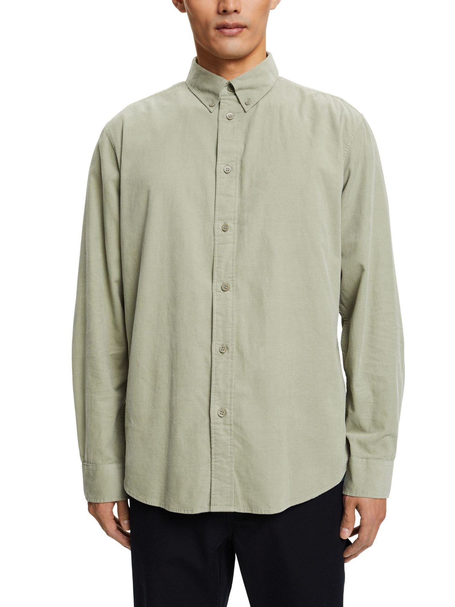 Esprit Langarmhemd Hemd GREEN DUSTY aus Cord, Baumwolle 100