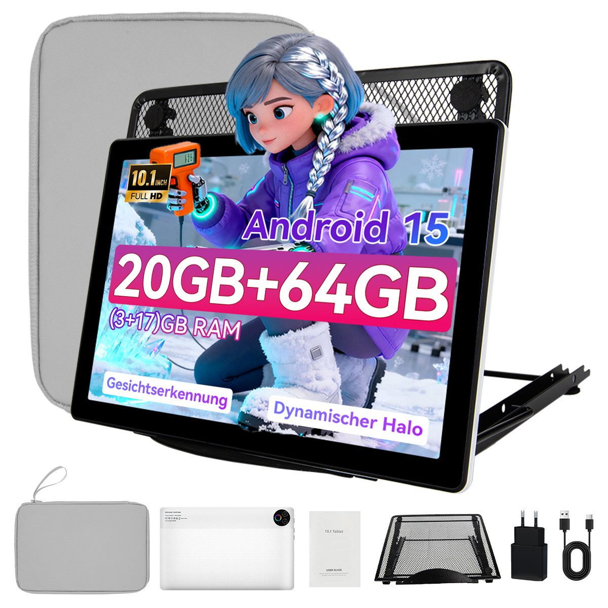 BUFO 10.1'' Android 15/16 mit 3GB RAM 64GB bis zu 1TB Speicher, Dual-Kamera Tablet (10,1", 64 GB, Android 15, Langer Akkulaufzeit, Split-Screen & kraftvolle Stereo-Lautsprecher)