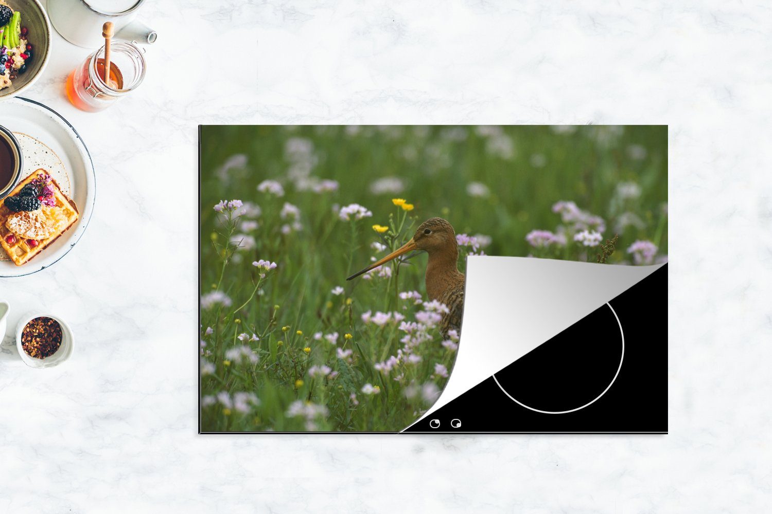 MuchoWow Herdblende-/Abdeckplatte Eine Uferschnepfe cm, Schutz Blumen, tlg), für die 81x52 den Induktionskochfeld küche, zwischen Ceranfeldabdeckung (1 Vinyl
