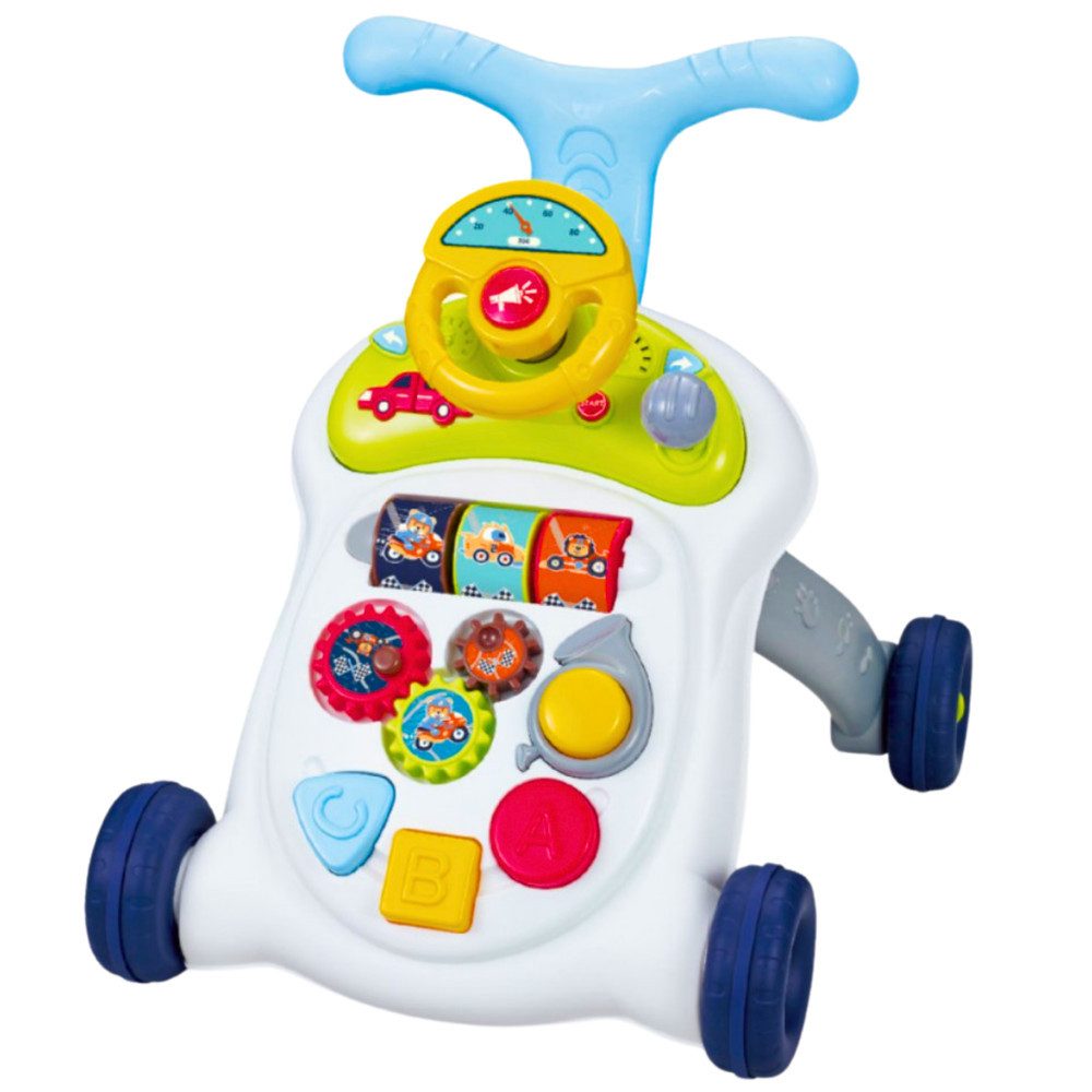 LEAN TOYS Schieber Lauflernwagen Lauflernhilfe Aktivspielzeug (Spar-Set, 1-St., 46 x 45 x 44 cm stabil) höhenverstellbar, Licht & Sound, abnehmbares Lenkrad