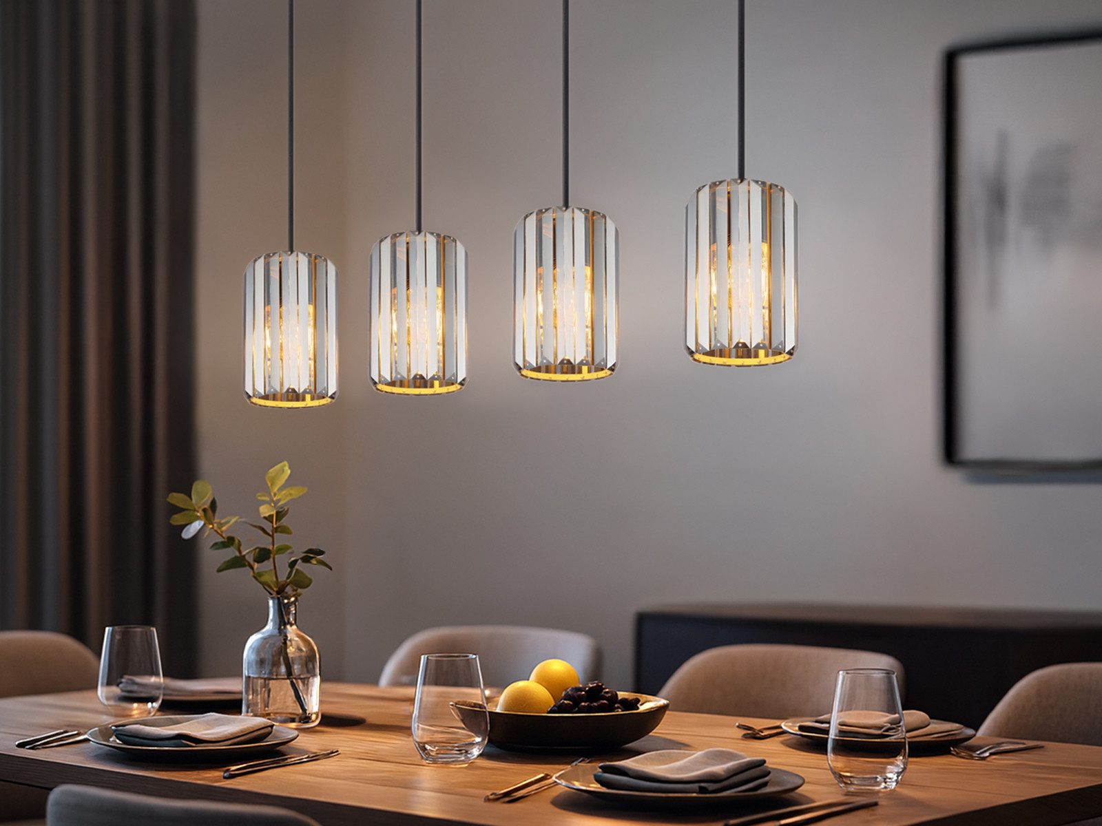 NOWA LED Pendelleuchte mit Rauchglas Kristall Breite 88cm, Dimmfunktion, LED wechselbar, Warmweiß, Hänge-Lampe mehrflammig über Esstisch hängend, inkl. Leuchtmittel