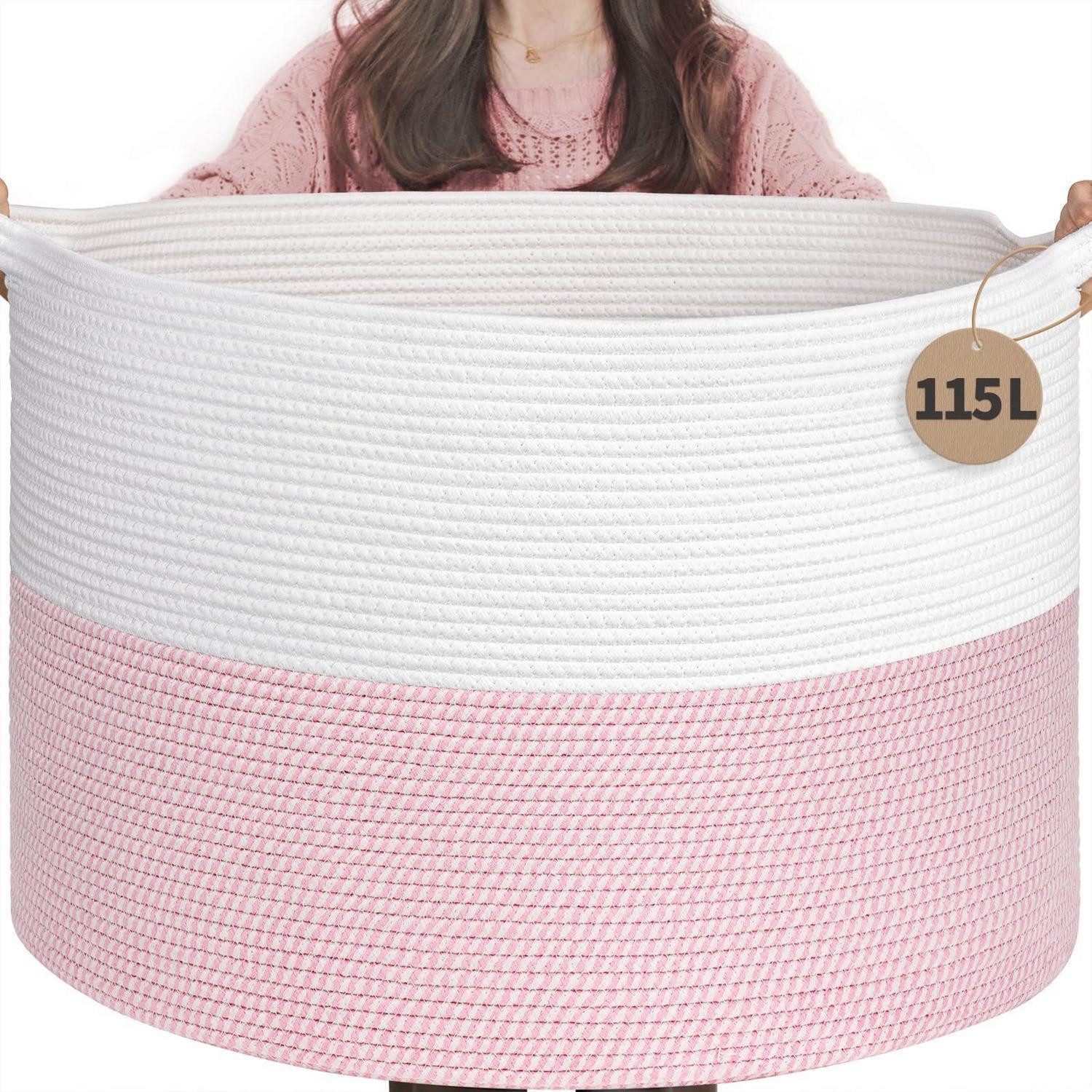 LuxusKollektion Wäschekorb Wäschekorb 115L Kinderzimmer Spielzeug Seilkorb Rosa 60 x 40 cm