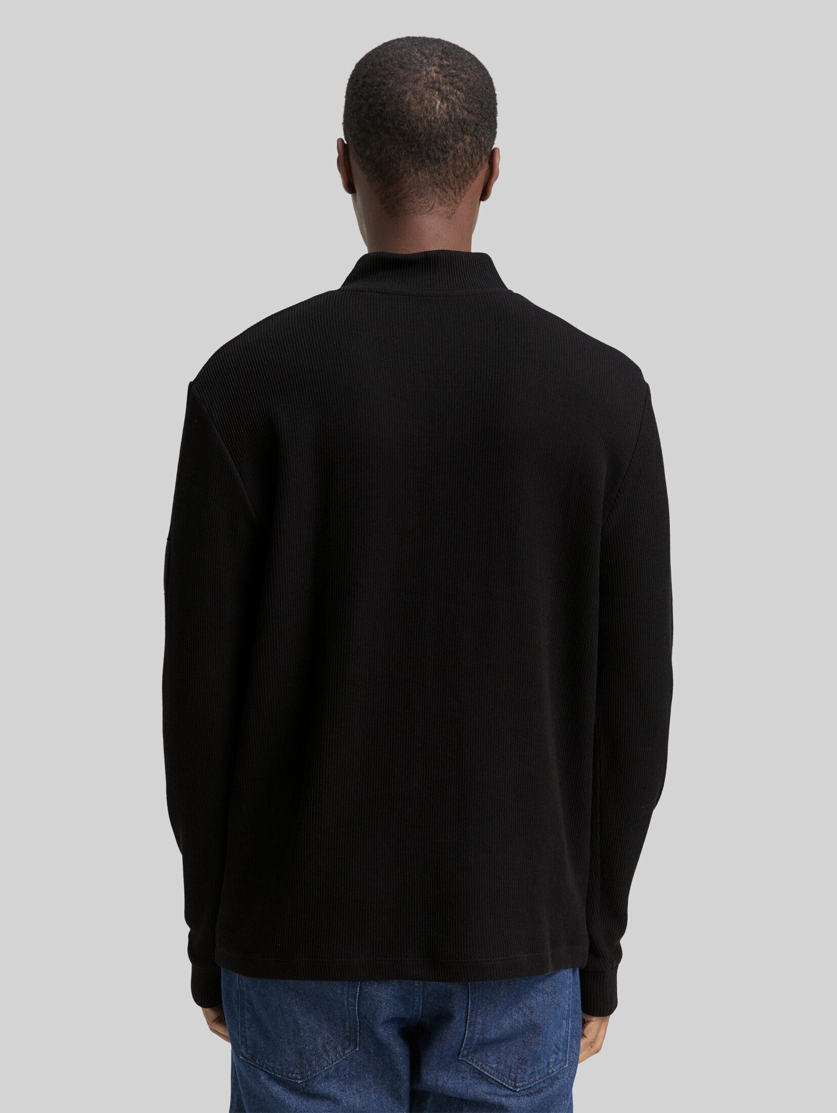 TOM TAILOR Denim Langarmshirt T-Shirt Troyer Langarmshirt mit Rippstruktur