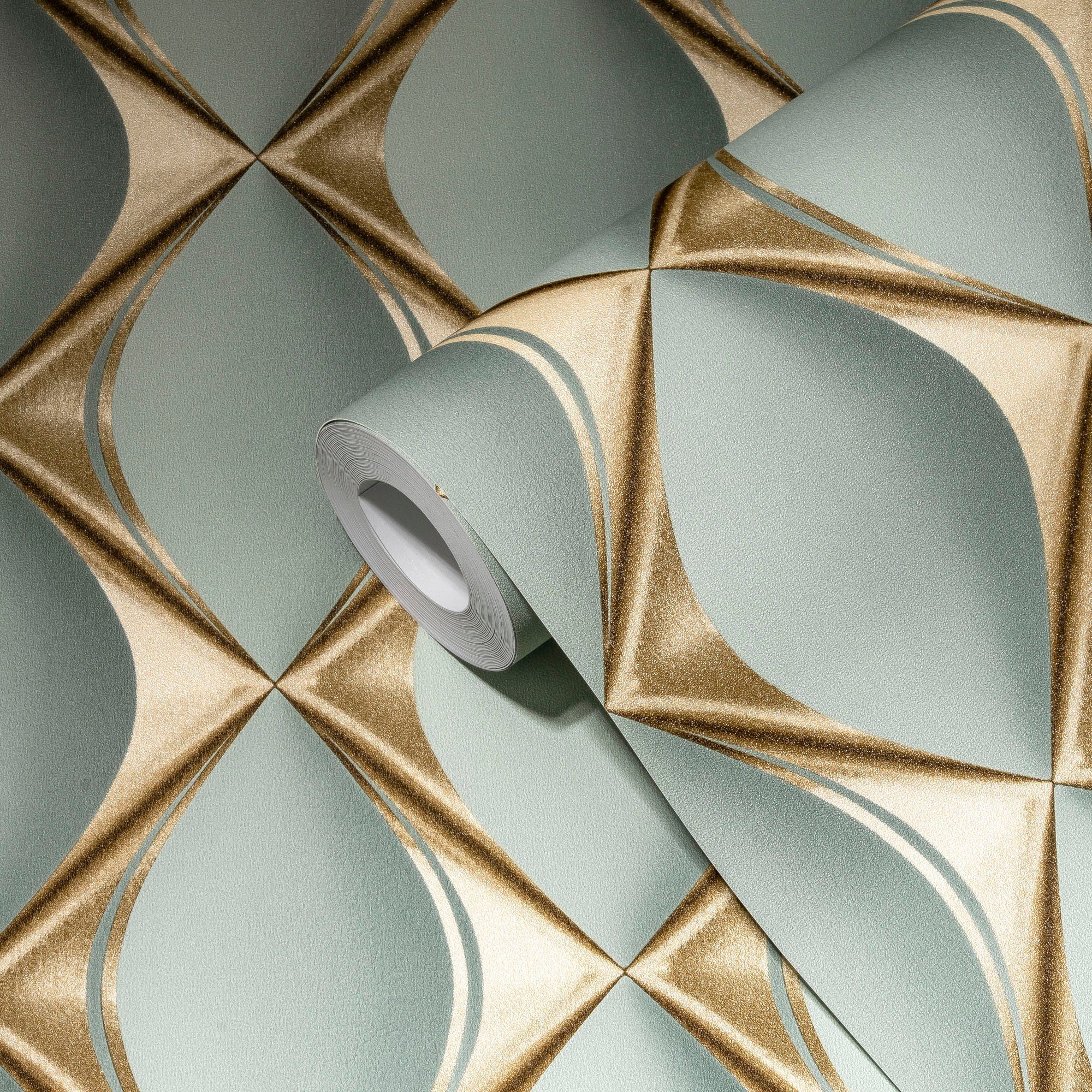 3D-Optik, My Effekt My grün/gold Spa, living Home Design Tapete walls Vliestapete strukturiert, 3D metallic,