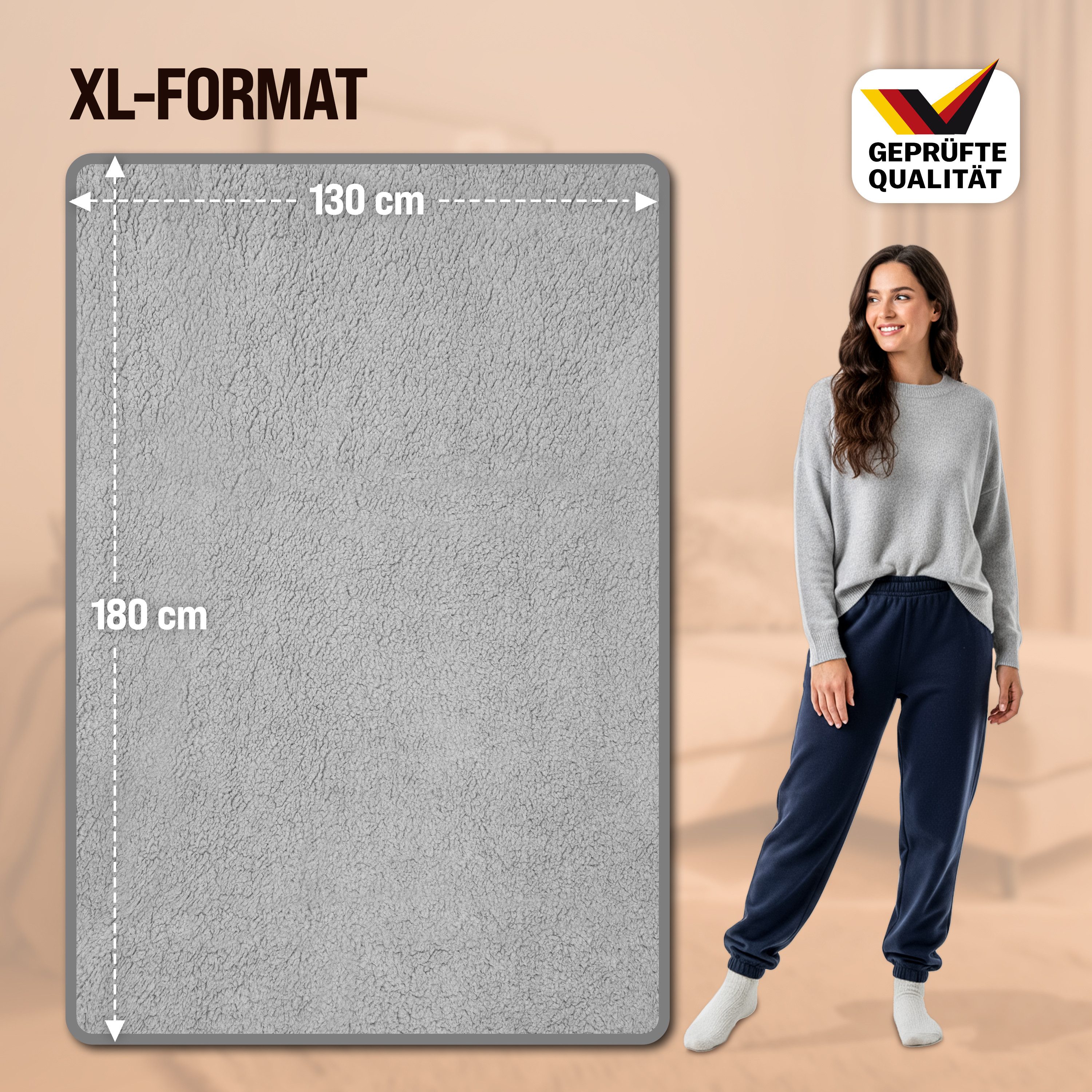 monzana Heizdecke, Wärmeunterbett 180x130 cm grau 120W 10 Stufen Teddy Fleece
