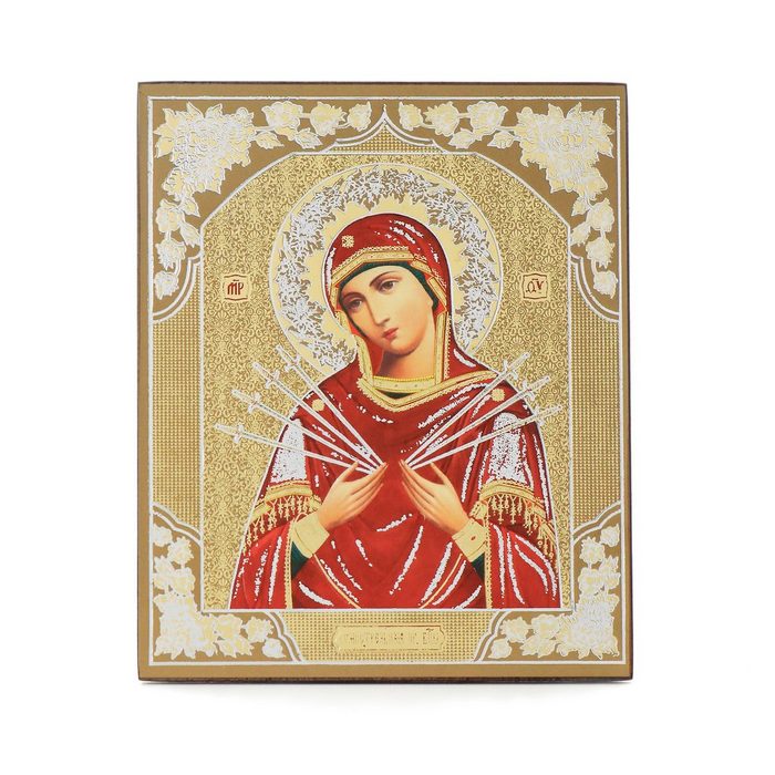 NKlaus Bild Gottesmutter Siebenpfeilige Holz Ikone 10x12cm chr