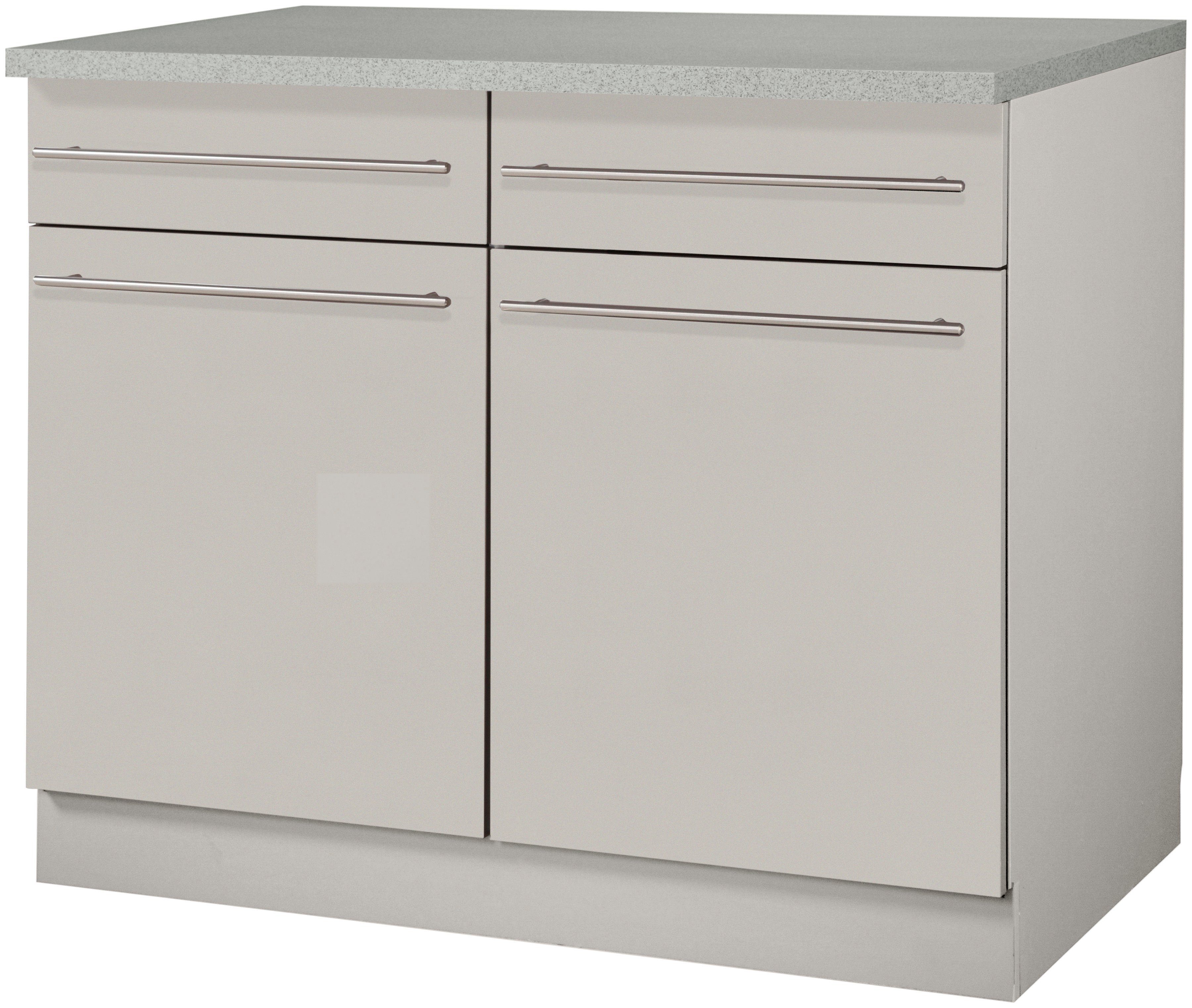 Küchen-Unterschrank 2-türig mit Schubladen weiß Breite 100cm Küchenschrank 