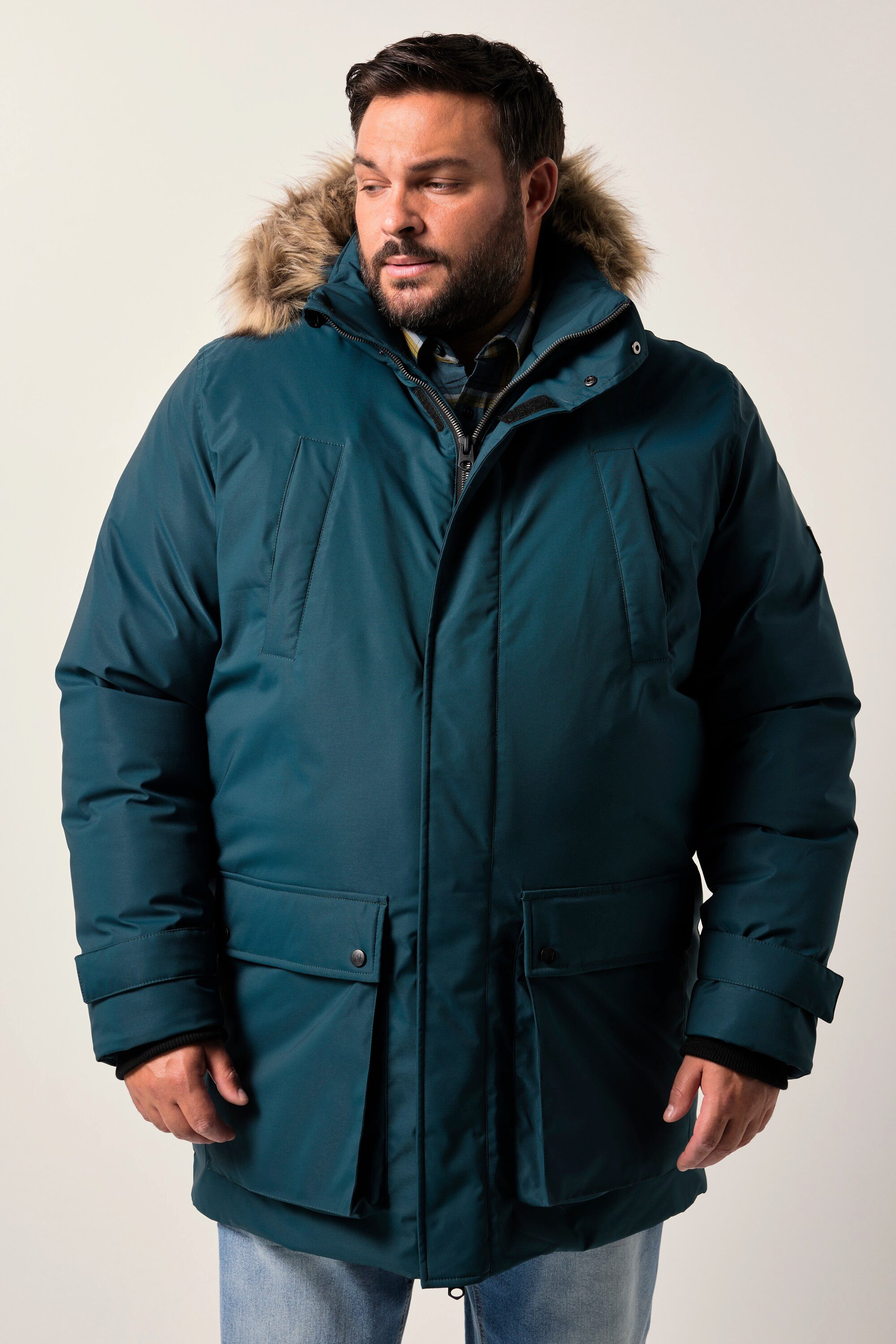 Men Plus Parka Funktions-Parka Kapuze mit Kunstfellbesatz