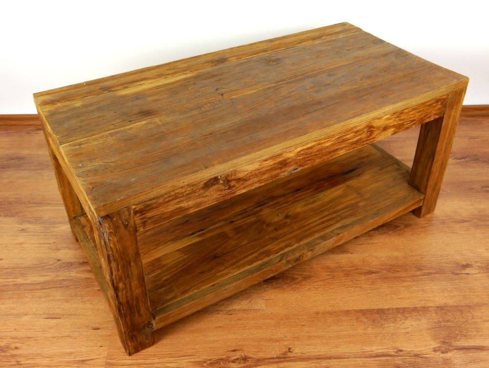 livasia Couchtisch mit Ablage, Teakholz, handgefertigt aus Java, 100x50x45cm
