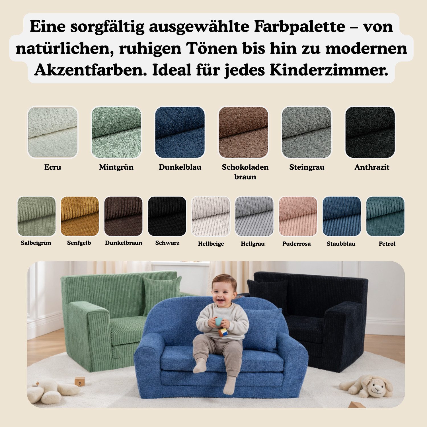 FORTISLINE Kindersofa aus Schaumstoff mit abnehmbarem Bezug Kinderzimmer – Bild 4 von 5