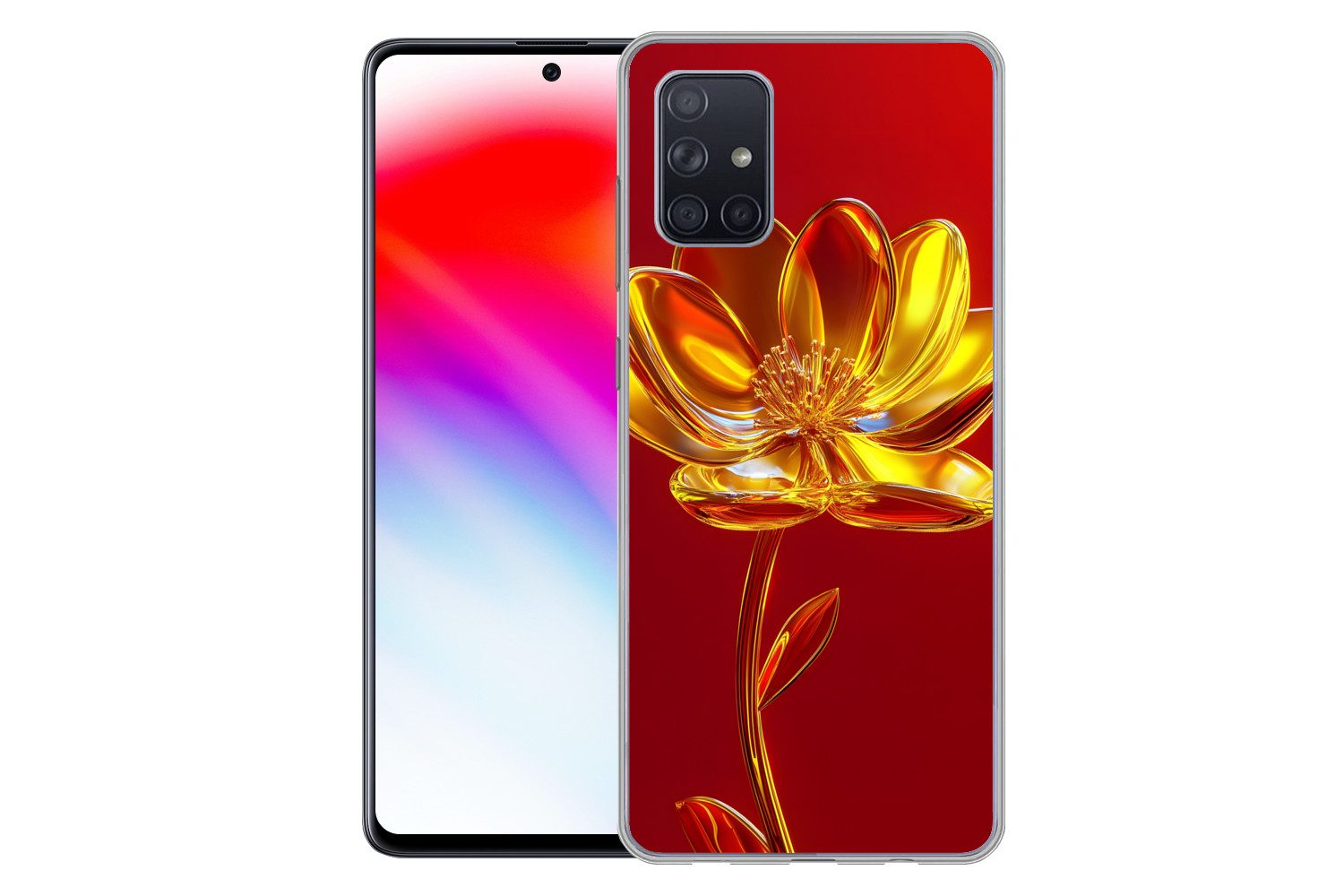 MuchoWow Handyhülle für Samsung Galaxy A51 Blume - Gold - Gläser, Smartphone-Bumper, Print, Handy Schutzhülle Dünn