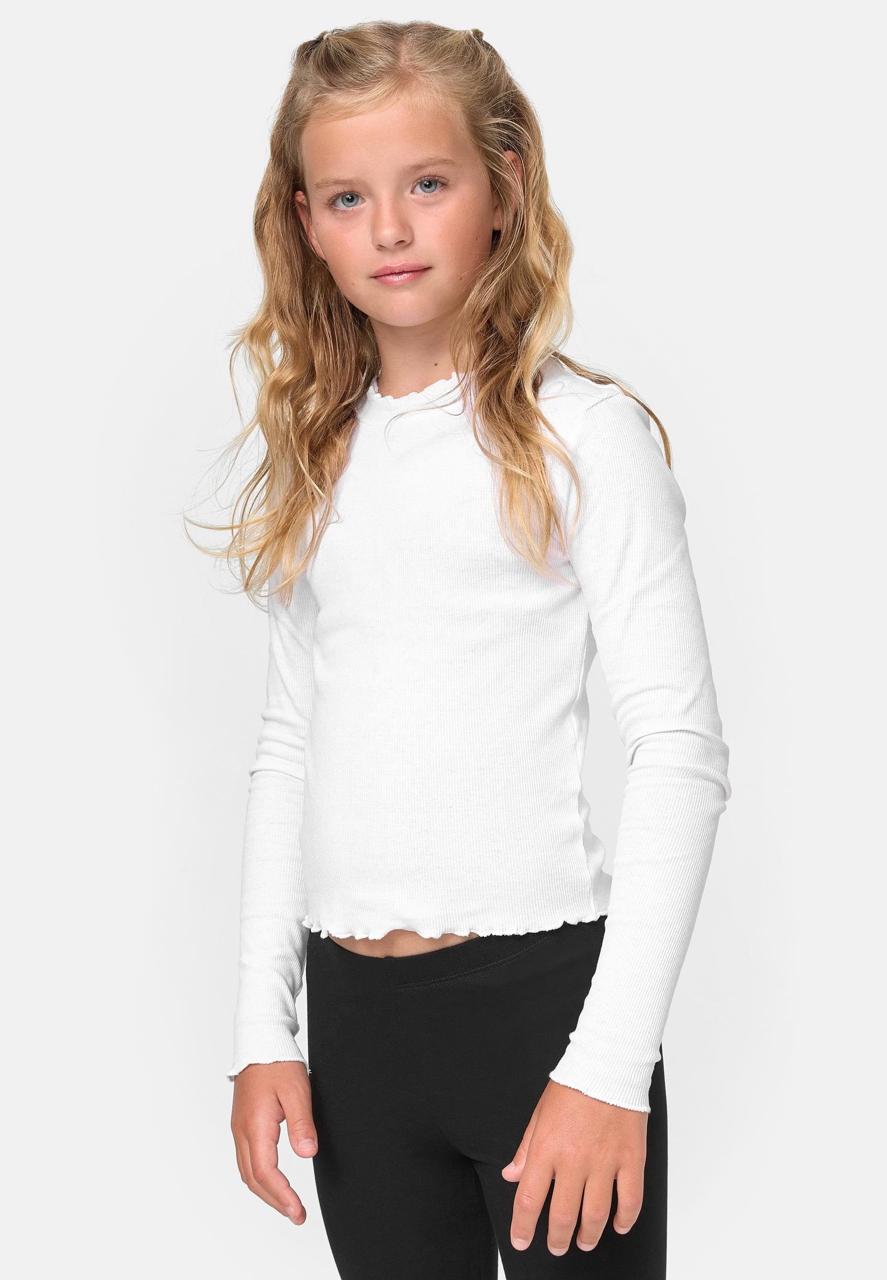 URBAN CLASSICS Longsleeve Damen Longsleeve Rib white Short Girls (1-tlg)