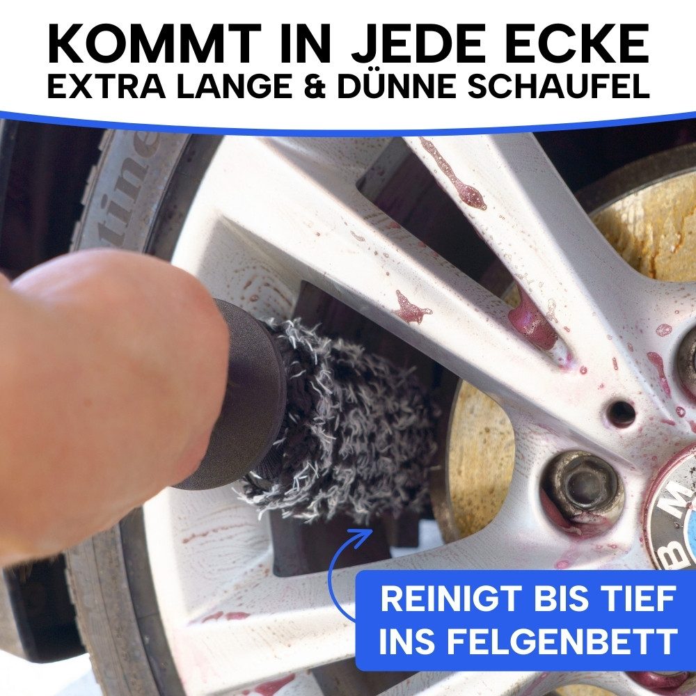 IVALITY Wheel Brush - Ultra-thin Car Microfiber Brush - Premium - Effective & Gentle, For All Car Wheels, Small Gaps, Entire Wheel Well, Car Cleaning, (With 2x Replacement Covers, 3-piece Set, Perfect for Wheel Cleaning), ultra-thin, reaches every corner and the entire wheel well