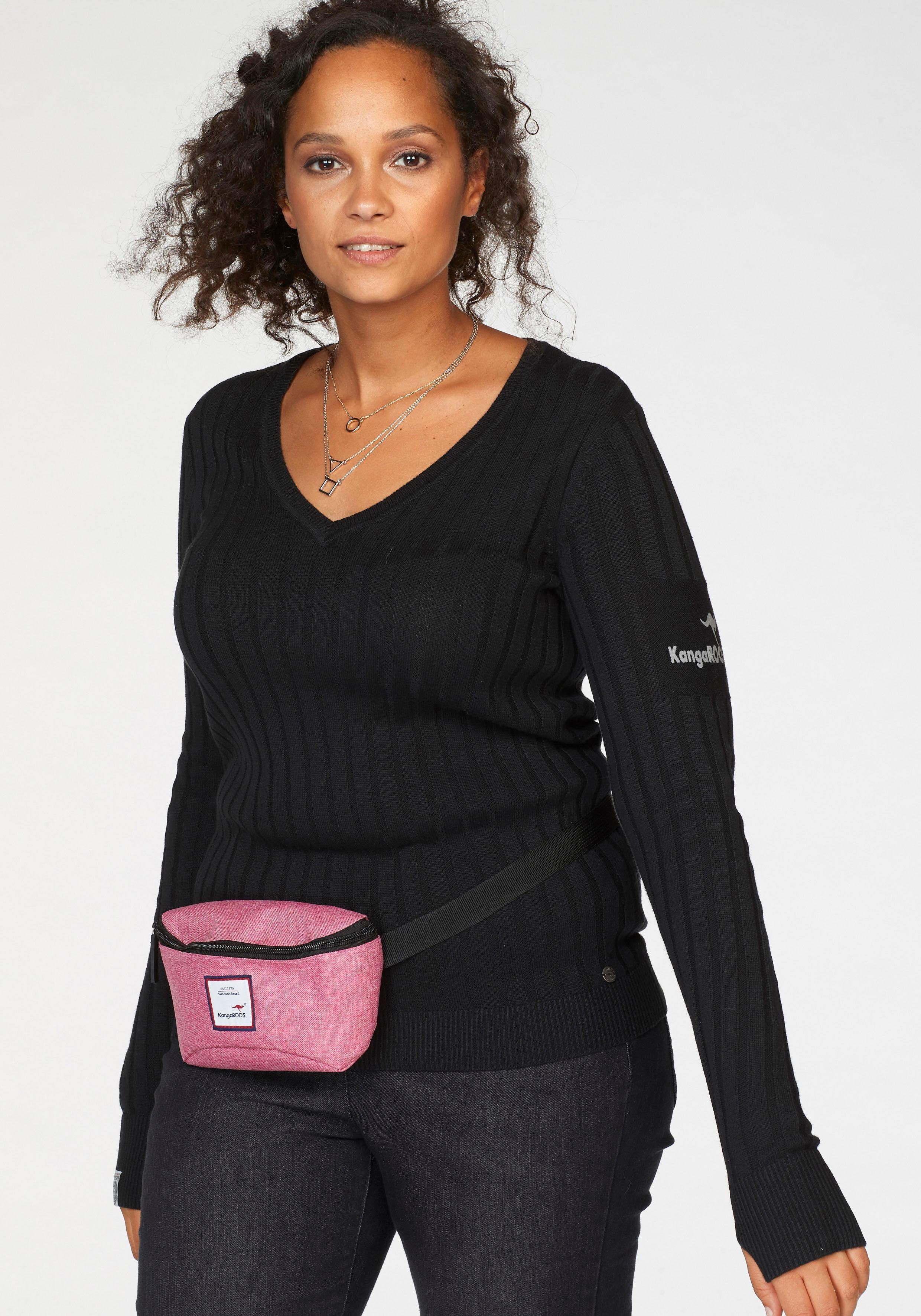 KangaROOS V-Ausschnitt-Pullover in breit geripptem Feinstrick schwarz