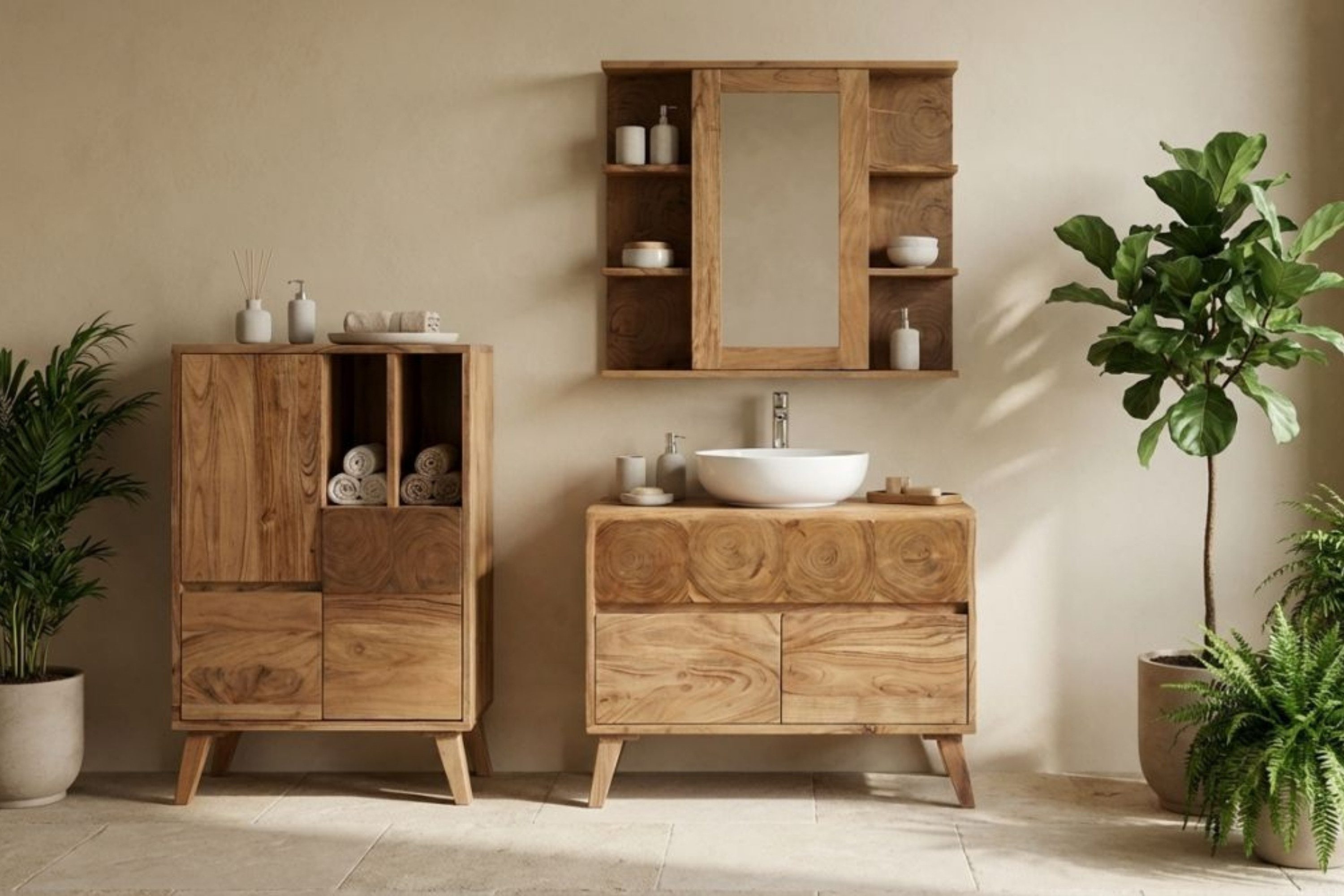 WOLF MÖBEL Wandspiegel ROOT Bad Spiegelschrank mit 6 Ablagen (80 x 15 x 72)