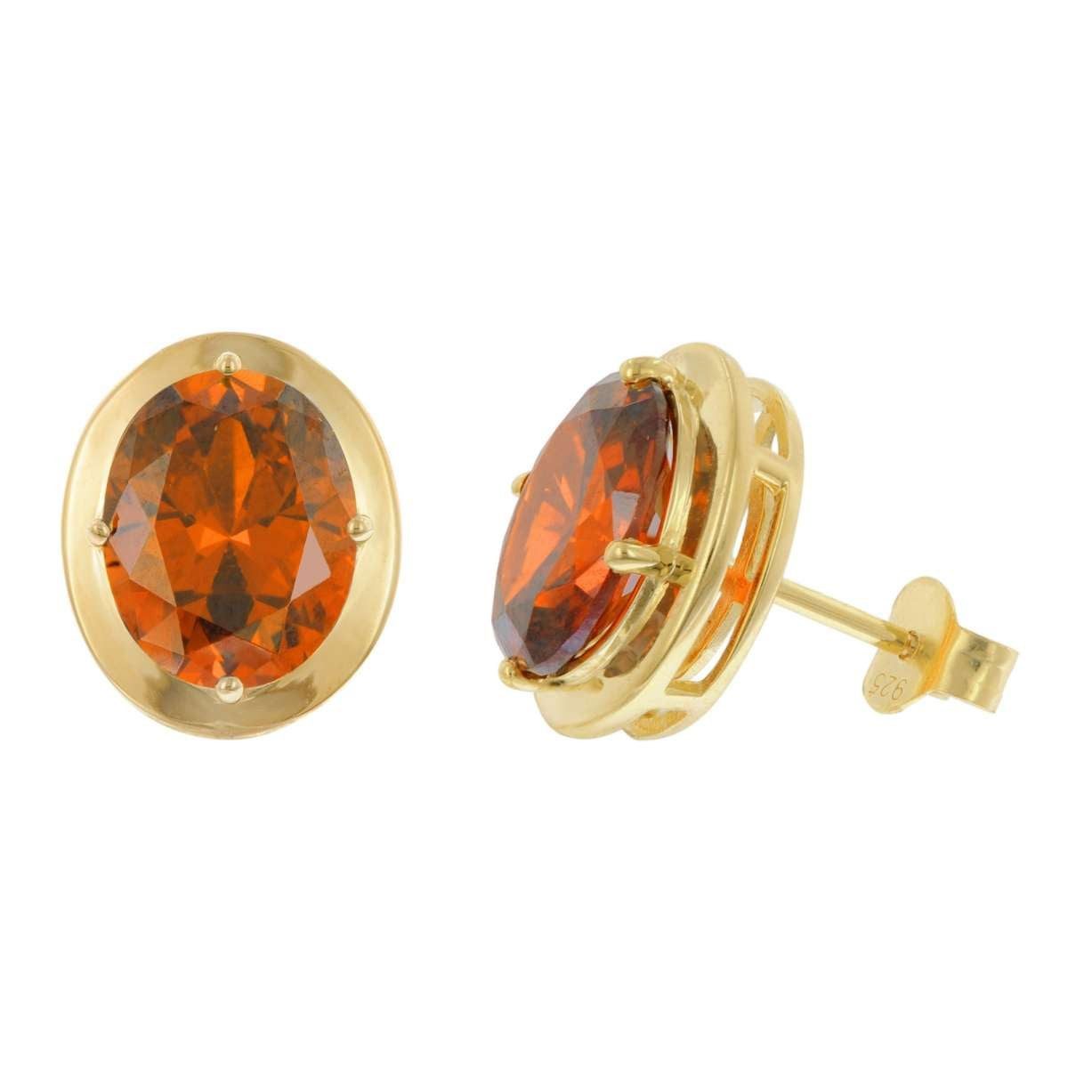 trendor Paar Ohrstecker 21346-10, für Damen 925 Silber Vergoldet Orange-Rot