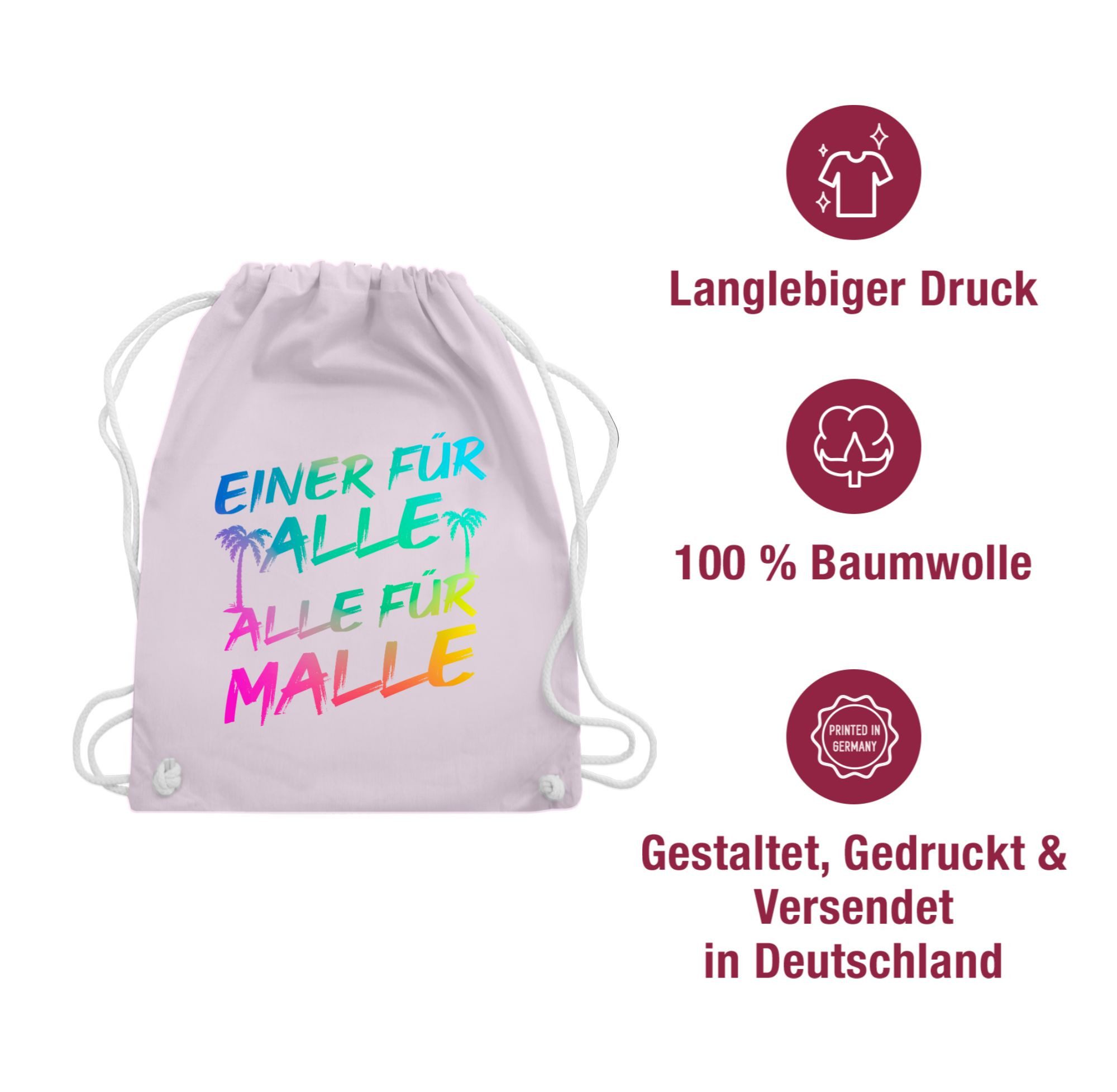 Shirtracer Turnbeutel Einer für alle Alle für Malle I Mallorca Party I Malle für alle, Sommerurlaub Tasche