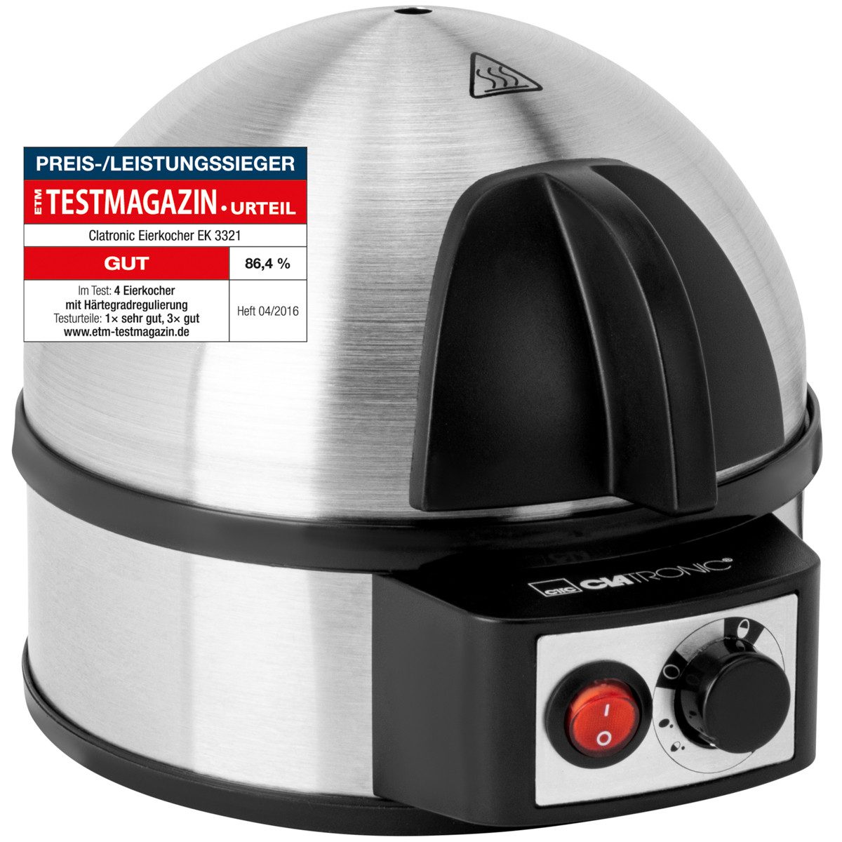 CLATRONIC Eierkocher EK 3321, Eierkocher mit Summer für bis zu 7 Eier, 400W