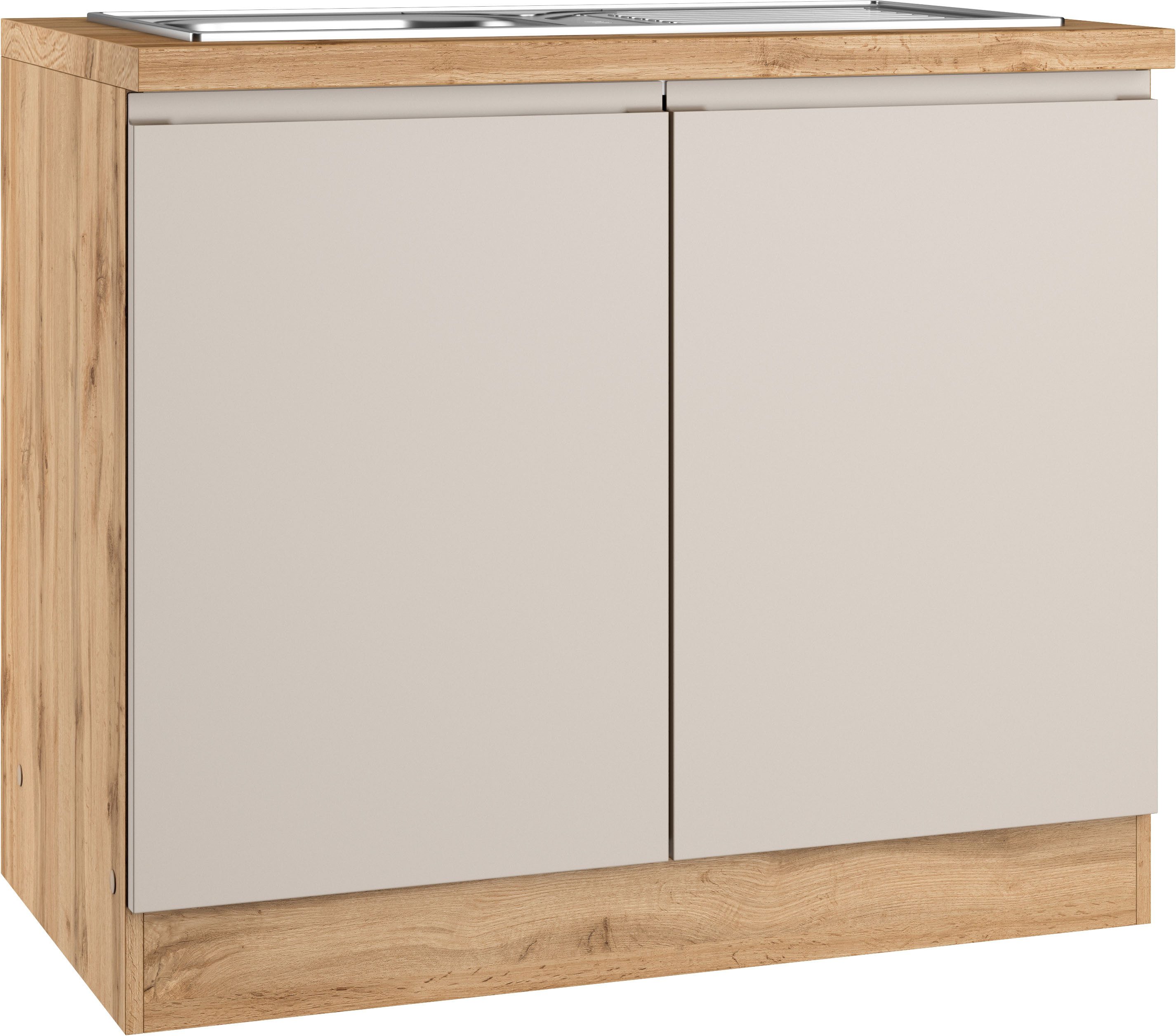 KOCHSTATION Spülenschrank KS-Virginia,neu in verbesserter Ausführung (Stauraum, Softclose, ohne Armatur) Breite 100 cm, inklusive Einbauspüle, Soft-Close