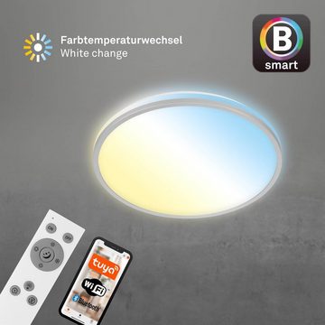 Briloner Leuchten LED Deckenleuchte 3064-014, Wifi, Appsteuerung, Sprachsteuerung, Fernbedienung, dimmbar, indirektes Licht, Speicherfunktion, LED fest verbaut, Kaltweiß, Neutralweiß, Tageslichtweiß, Warmweiß, Smarte Deckenlampe, 33,3x6,2cm, Chrom-Matt, 24W, Wohnzimmer, Flur