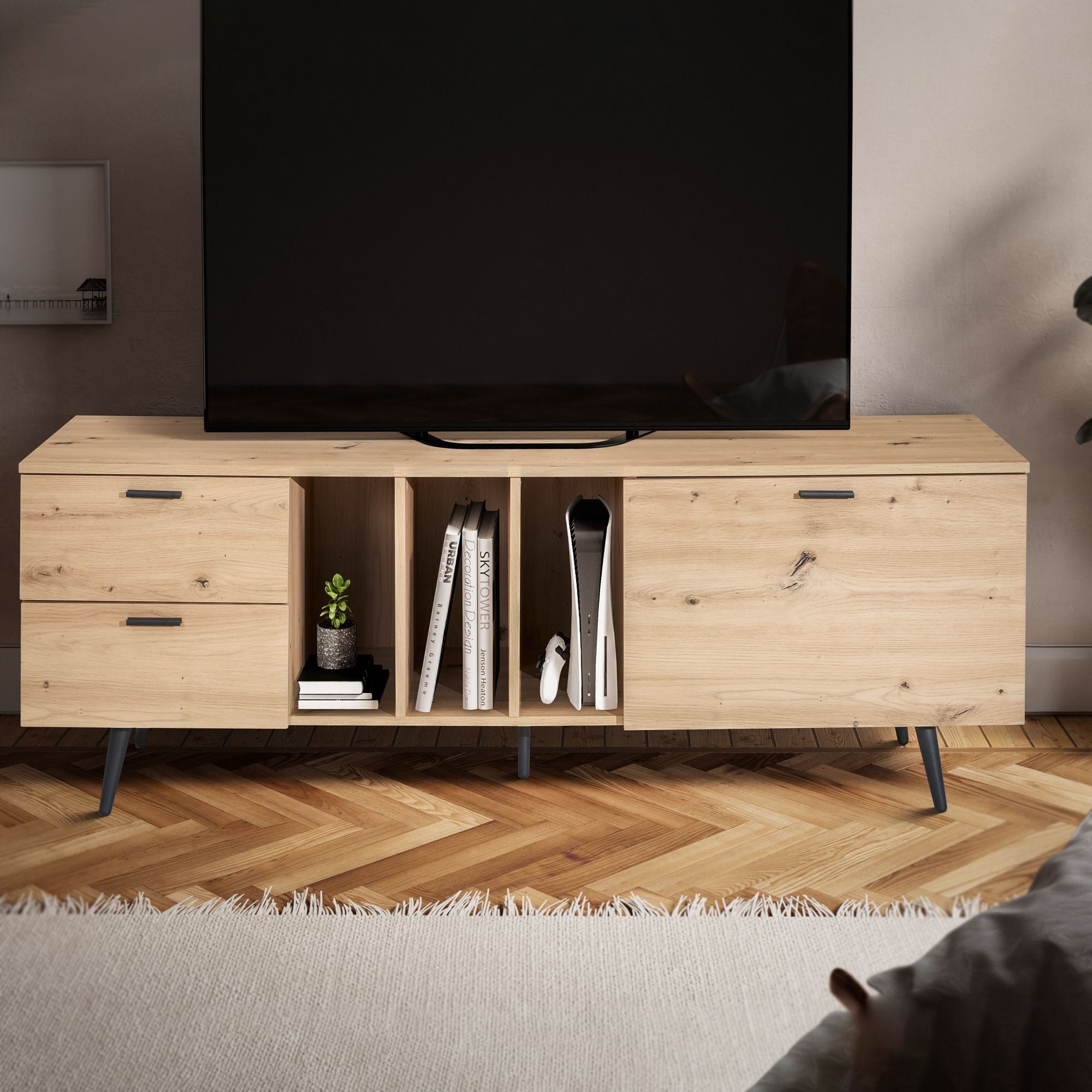 FINEBUY Lowboard FB56055 (Eiche-Dekor, 150x55x40 cm, günstig online kaufen