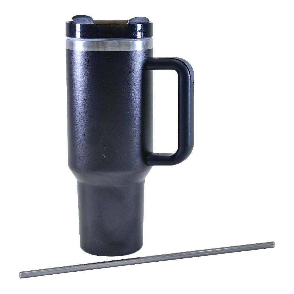 Kögler Thermoflasche Thermo Henkelbecher aus Edelstahl mit Strohhalm schwarz 1200ml