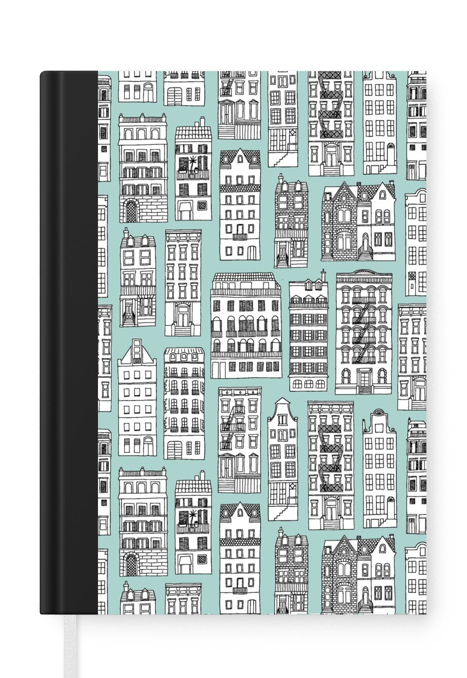 MuchoWow Notizbuch Muster - Häuser - Skandinavisch, Journal, Merkzettel, Tagebuch, Notizheft, A5, 98 Seiten, Haushaltsbuch