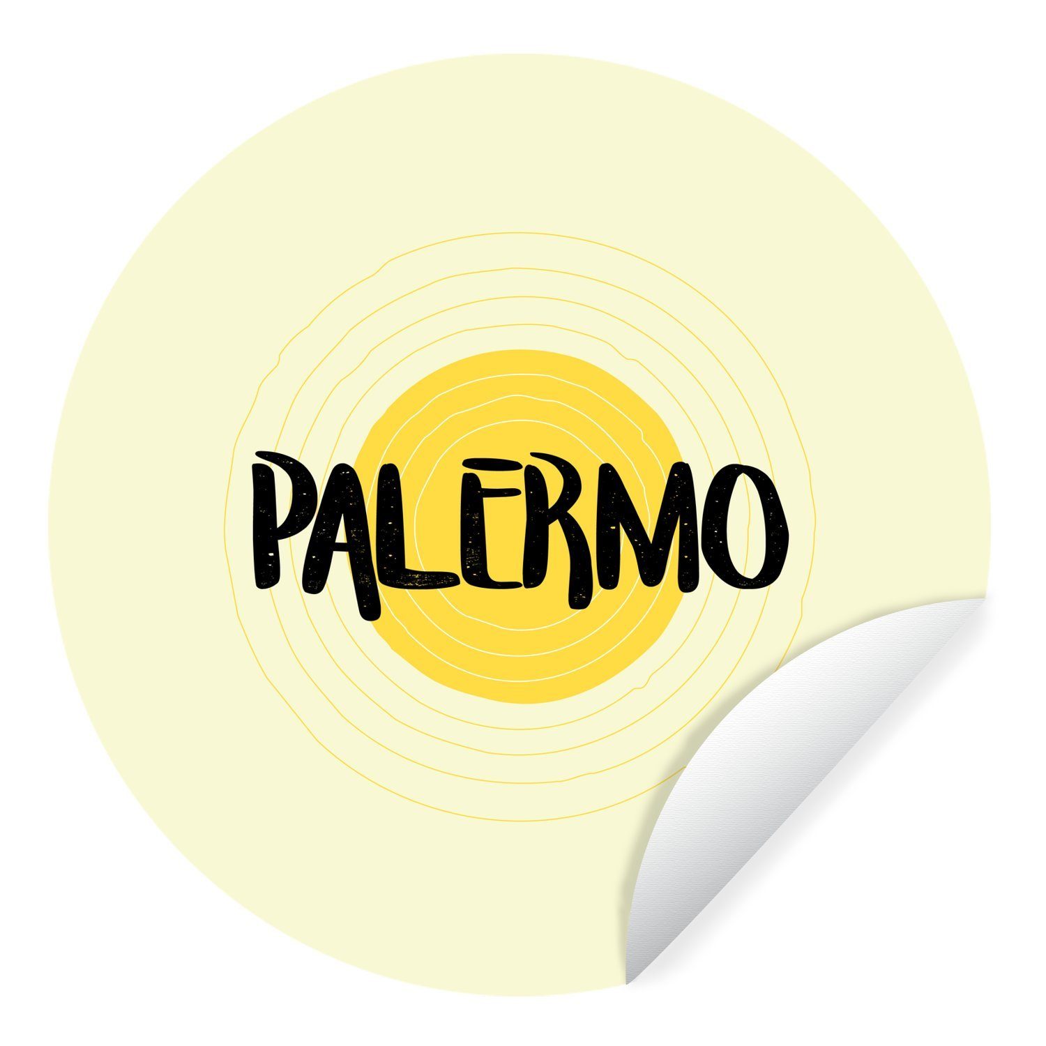 MuchoWow Wandsticker Eine Illustration des Namens des italienischen Palermo (1 St), Tapetenkreis für Kinderzimmer, Tapetenaufkleber, Rund, Wohnzimmer