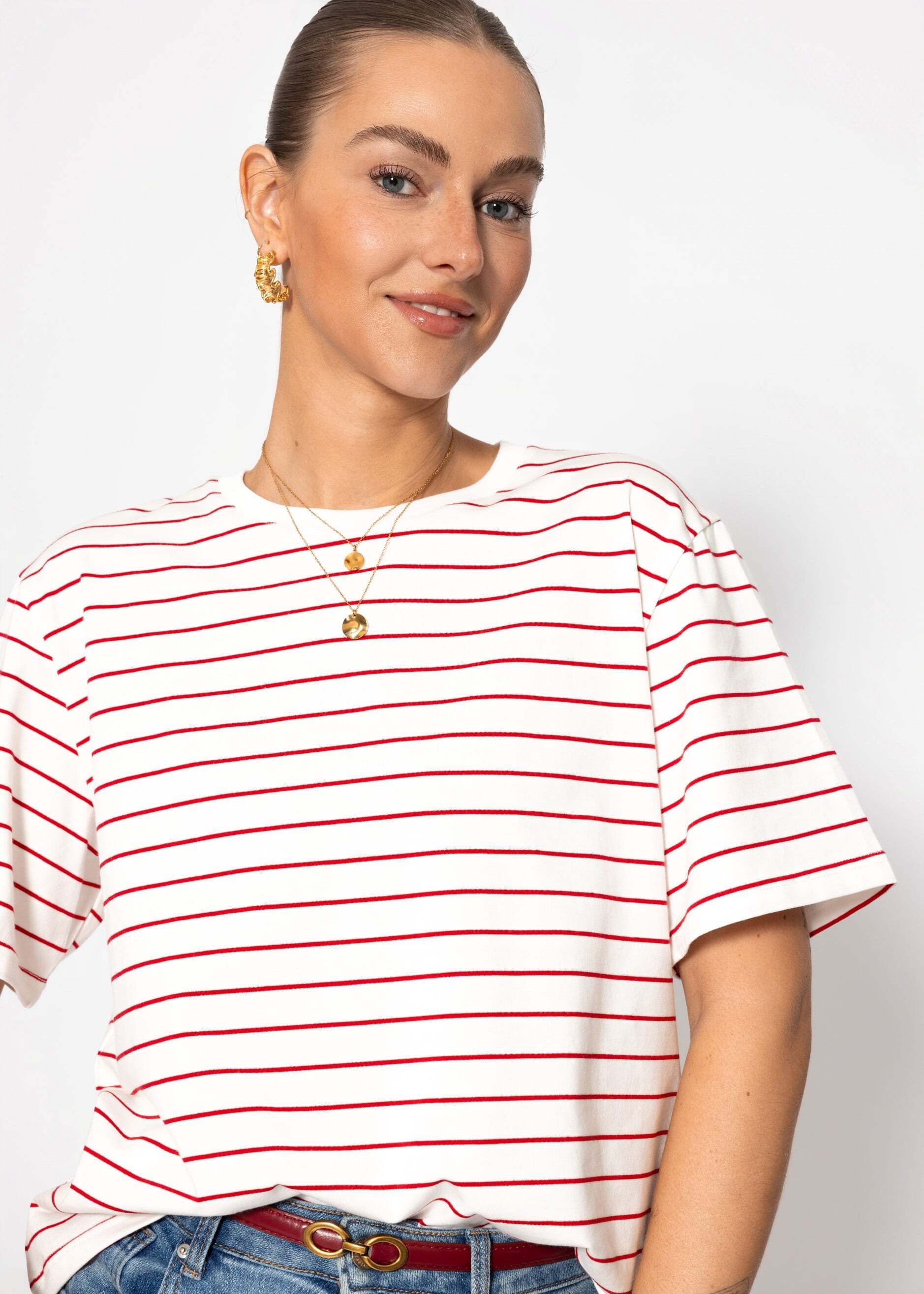 SASSYCLASSY T-Shirt Gestreiftes Shirt für Damen Legeres T-Shirt mit Rundhalsausschnitt und lockerer Passform
