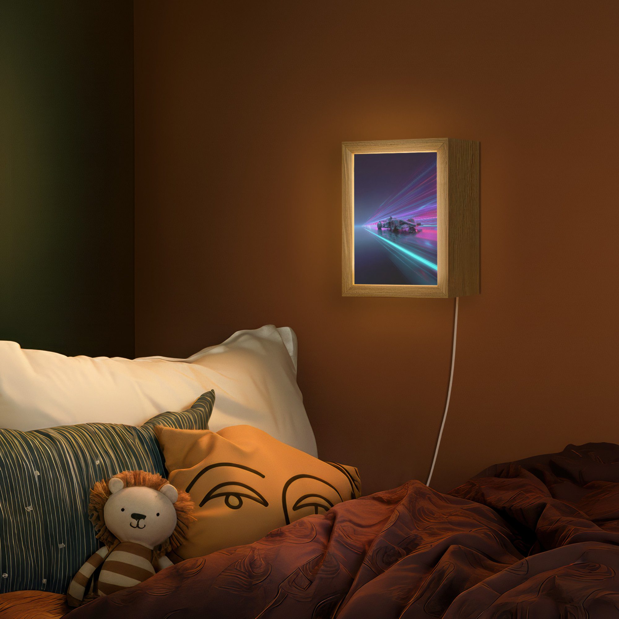OnlyWow Wandleuchte Lightbox Rennwagen - Neon - Geschwindigkeit - Lila - Jungen, Dimmbar, Farbwechsel, LED, Warmweiß, Kaltweiß, Neutralweiß Einstellbar, Wandlampe Innen, Dimmbar, mit Kabel, LED, Beleuchtung, Kinderzimmer