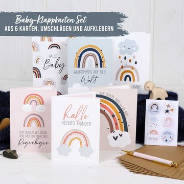 PAPIERDRACHEN Klappkarte 6 Glückwunschkarten zur Geburt - Baby Klappkarten mit Umschlag