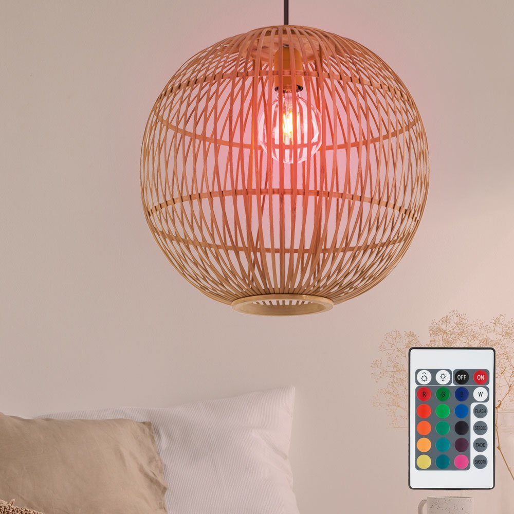 etc-shop LED Pendelleuchte, Fernbedienung Pendel Warmweiß, inklusive, Leuchtmittel Leuchte Hänge Lampe Kugel Decken Bambus-Geflecht Farbwechsel