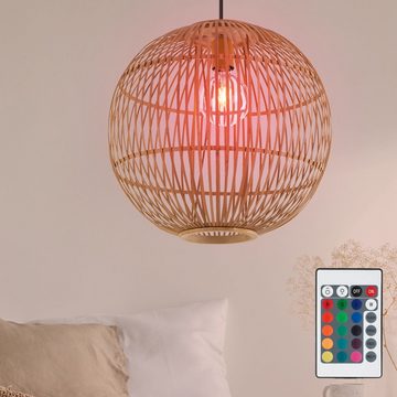 etc-shop LED Pendelleuchte, Leuchtmittel inklusive, Warmweiß, Farbwechsel, Kugel Decken Hänge Bambus-Geflecht Leuchte Fernbedienung Pendel Lampe