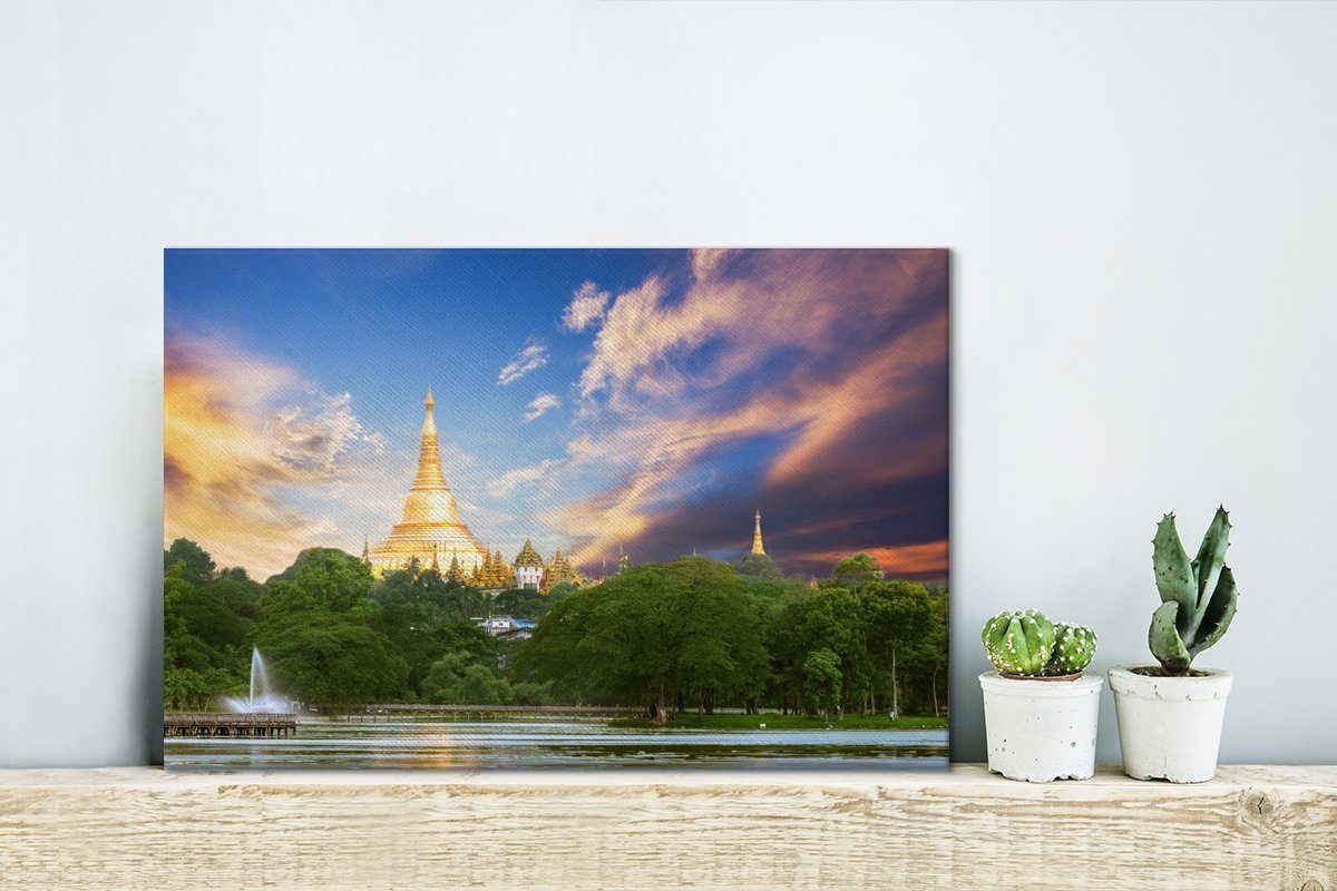 Wandbild Leinwandbilder, (1 Yangon 30x20 St), Leinwandbild in Wolkenformation Wanddeko, cm OneMillionCanvasses® Farbenfrohe Aufhängefertig, über Myanmar,