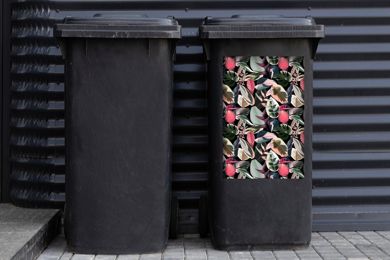 Blätter - Tropisch St), Mülltonne, Wandsticker (1 Rosa - Mülleimer-aufkleber, Container, Abfalbehälter MuchoWow Sticker,