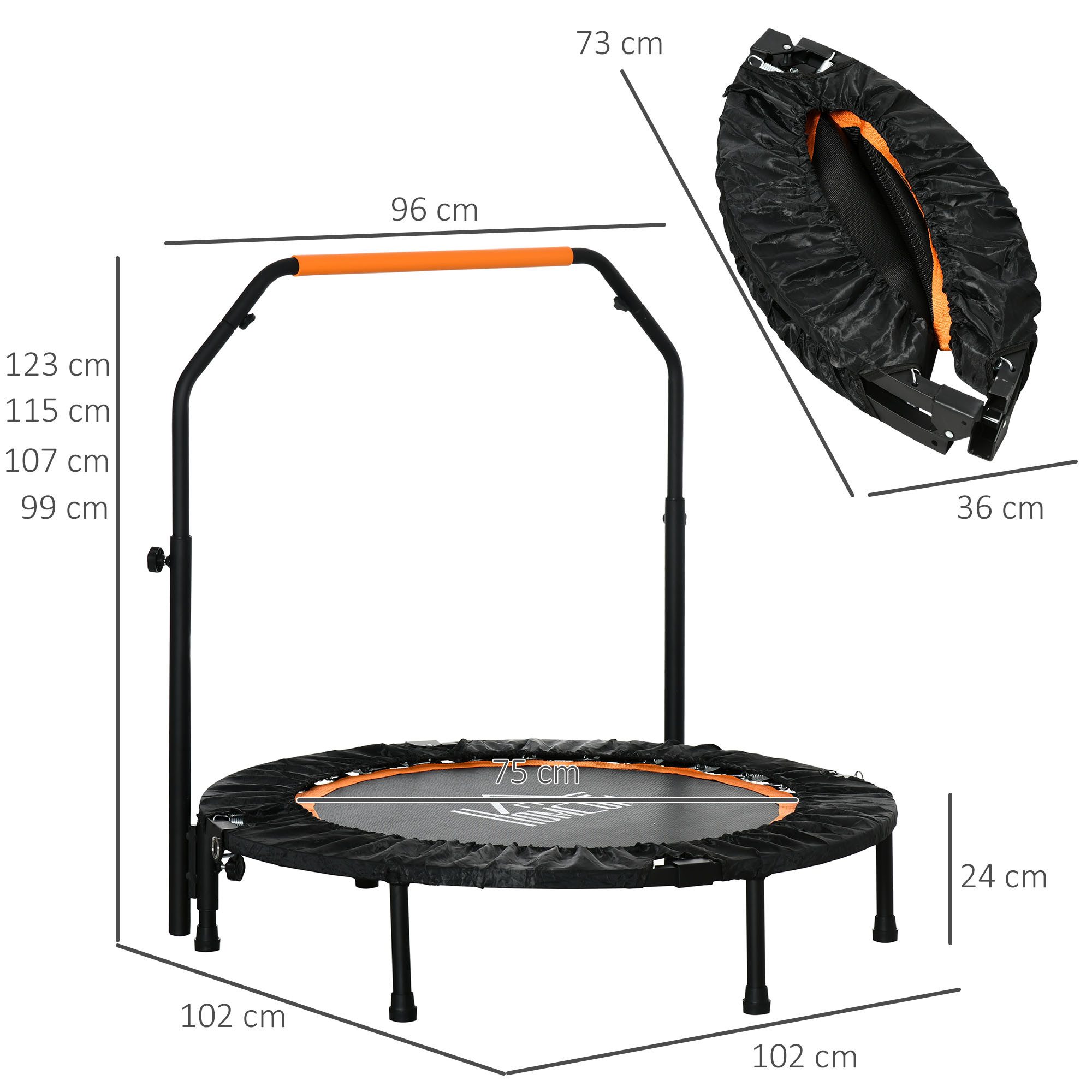 HOMCOM Fitnesstrampolin mit 4-Fach Höhenverstellbarer Haltegriff, Ø 102 cm, (Fitness-Rebounder, 1 tlg., Mini-Trampolin), für Erwachsene, Schwarz