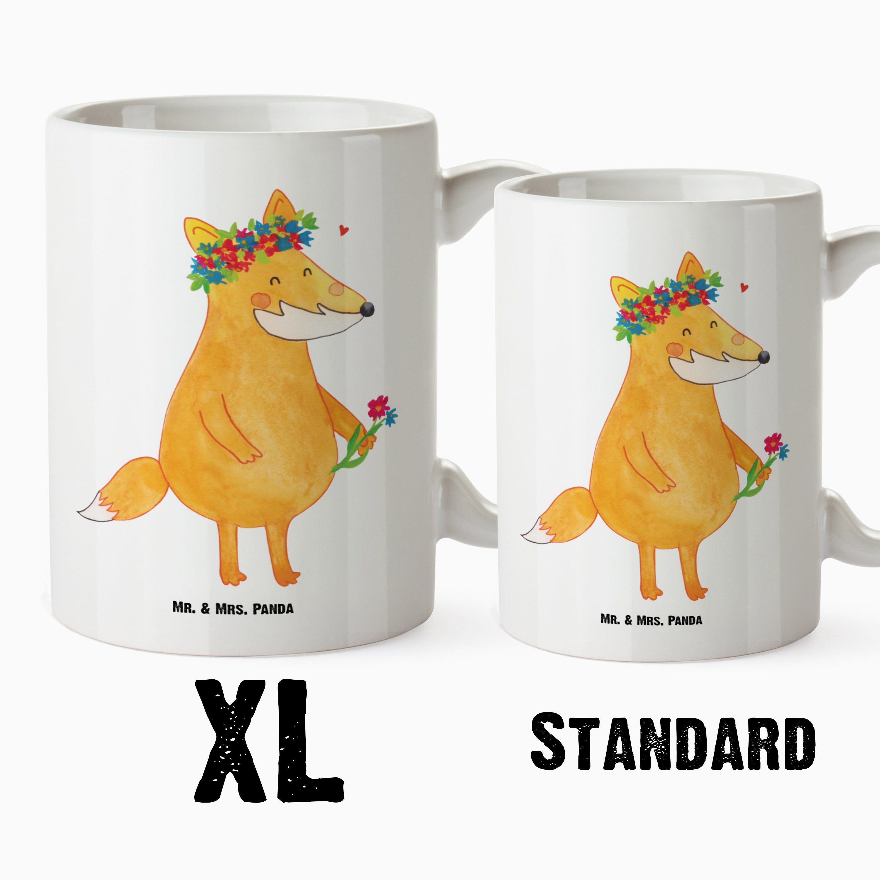 Mr. & Mrs. Panda Tasse - XL XL Fuchs Tasse, Groß, Fre, - Selbstliebe, Blumenliebe Tasse Geschenk, Keramik Weiß