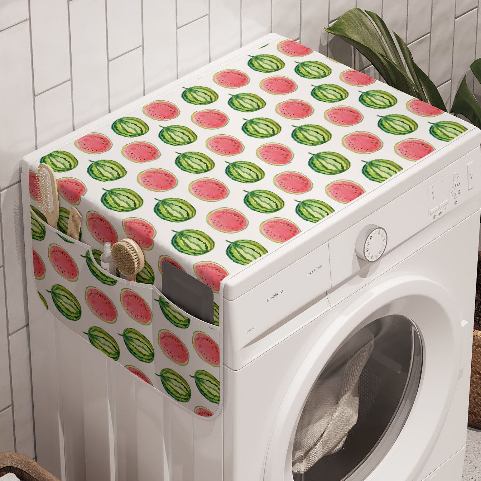 Abakuhaus Badorganizer Anti-Rutsch-Stoffabdeckung für Waschmaschine und Trockner, Wassermelone Tropic Summer Fruit