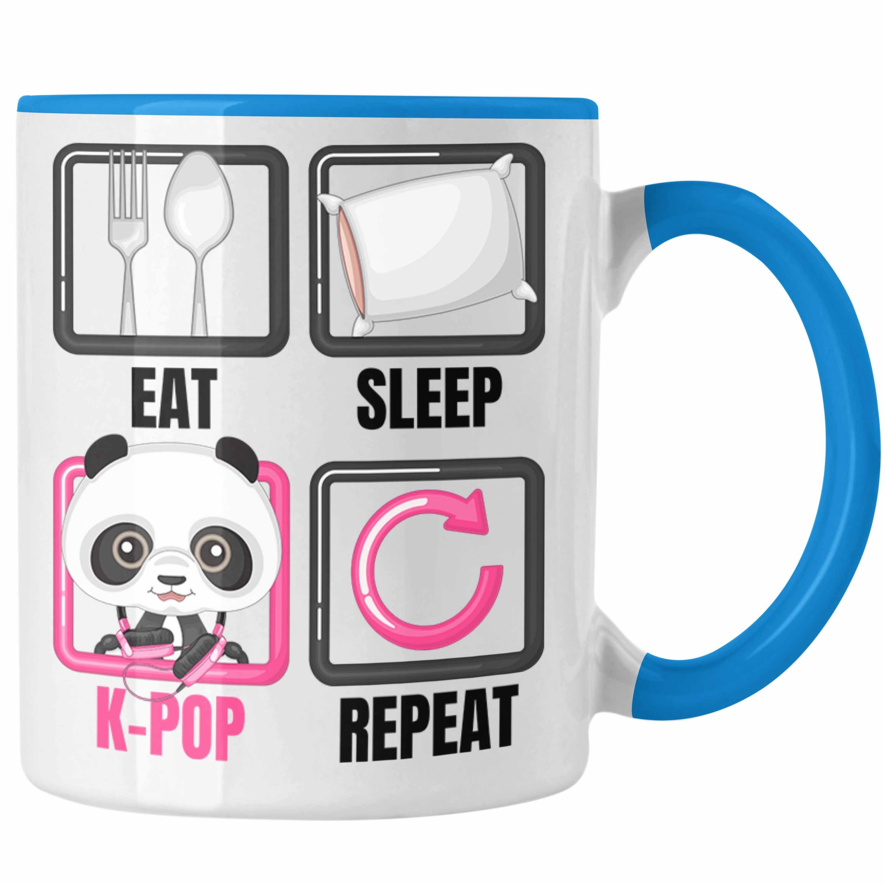 Trendation Tasse Eat Sleep K-Pop Tasse Geschenk Koreanische Musik Kpop Geschenkidee Spr Blau